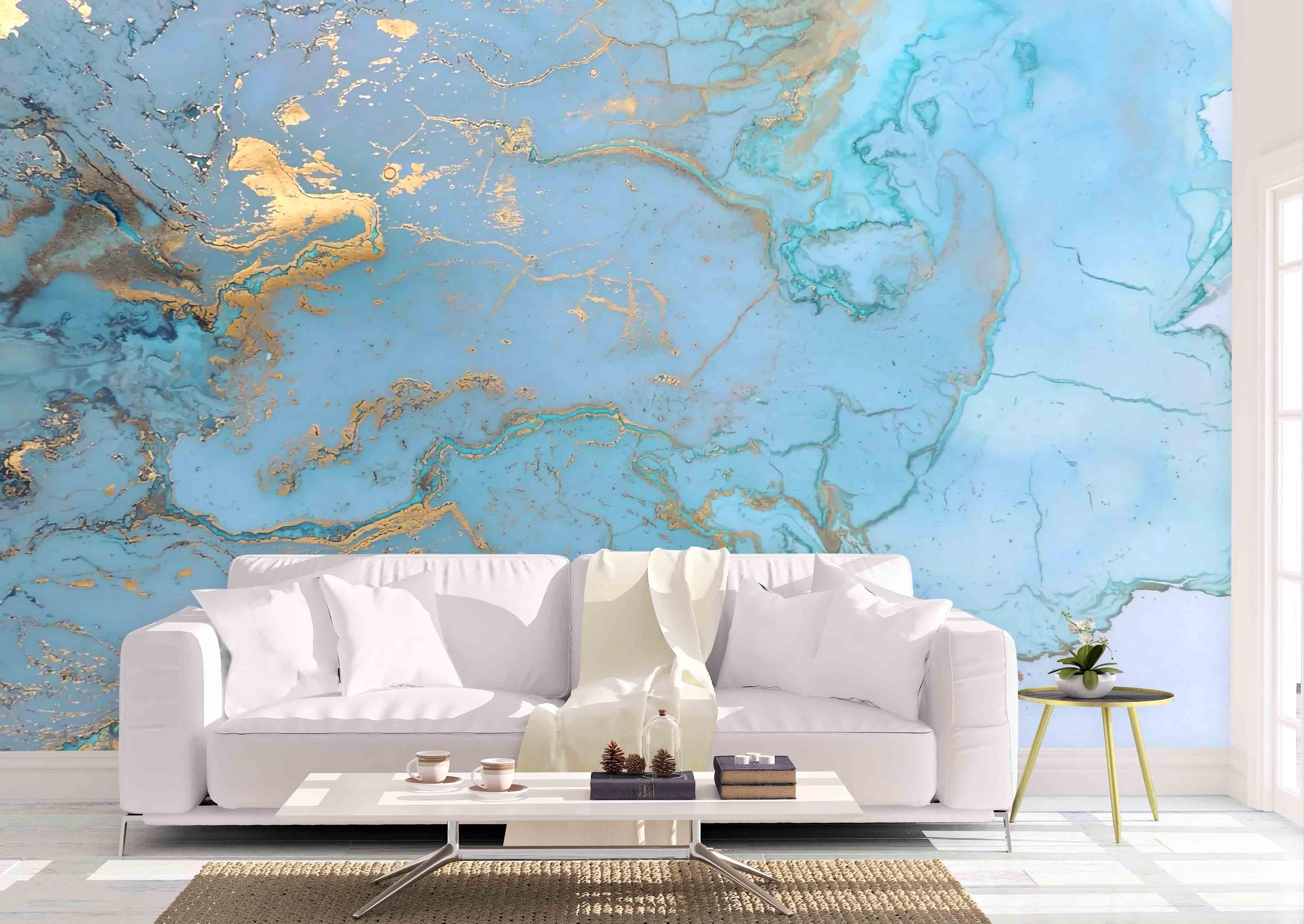 3D Blue Golden Watercolor Wall Mural Wallpaper 22- Jess Art Decoration