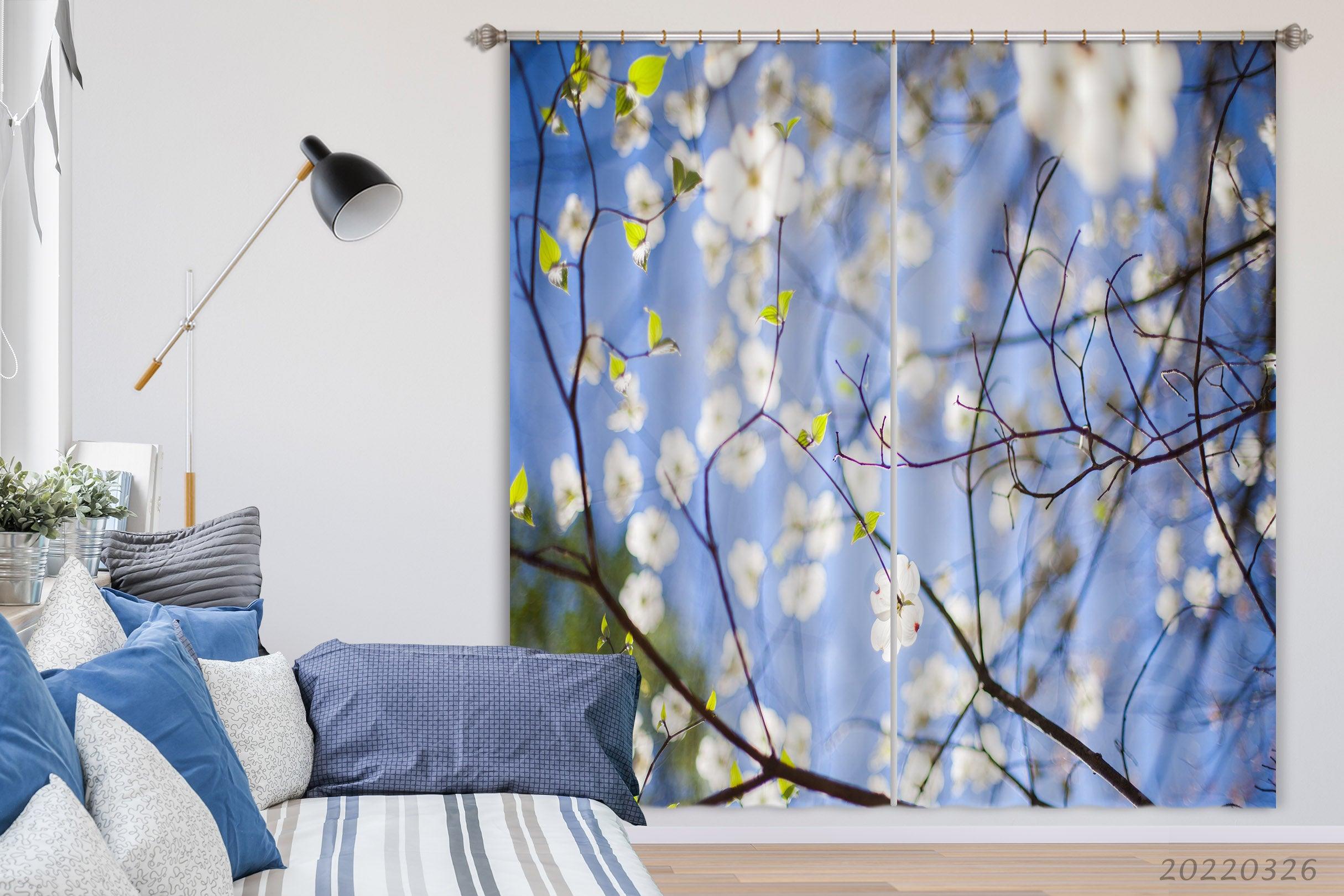 3D Branch Blossom Plant Sky Sunbeam Curtains and Drapes GD 2918- Jess Art Decoration