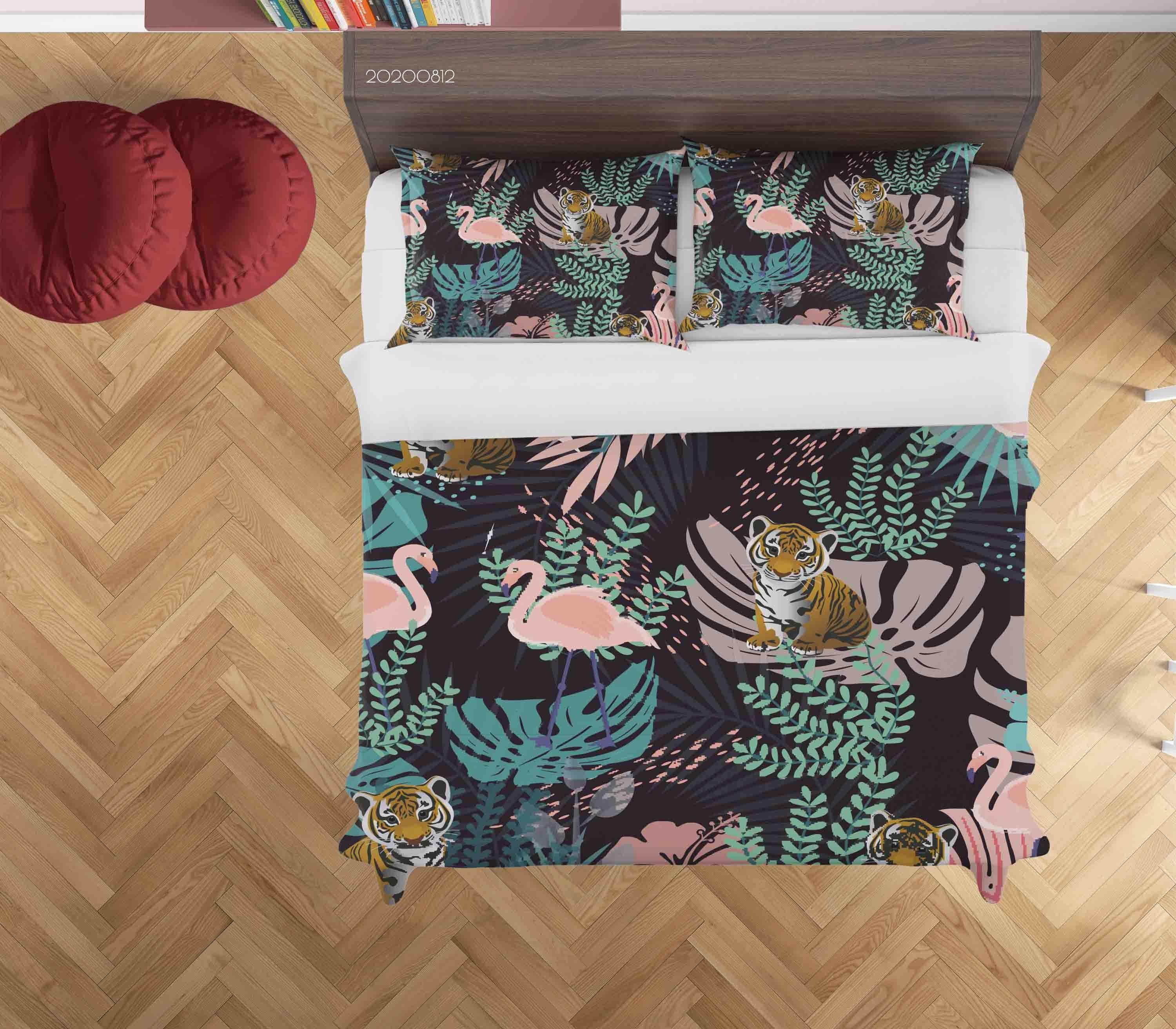 3D Vintage Flamingo Animal Plant Quilt Cover Set Bedding Set Duvet Cover Pillowcases LXL- Jess Art Decoration