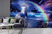 3D Fantasy Blue Stars Horse Rainbow Mountain Wave Wall Mural Wallpaper GD 3006- Jess Art Decoration