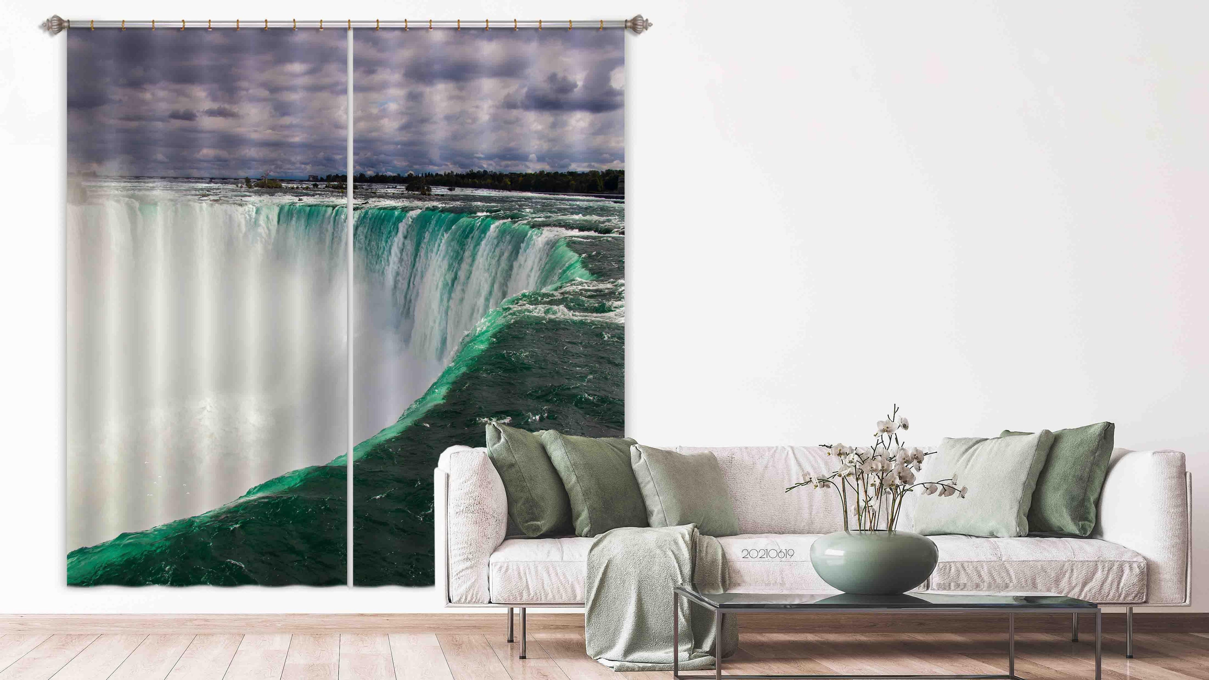 3D Sky Waterfall Splash Green Landscape Curtains and Drapes LLL 530- Jess Art Decoration