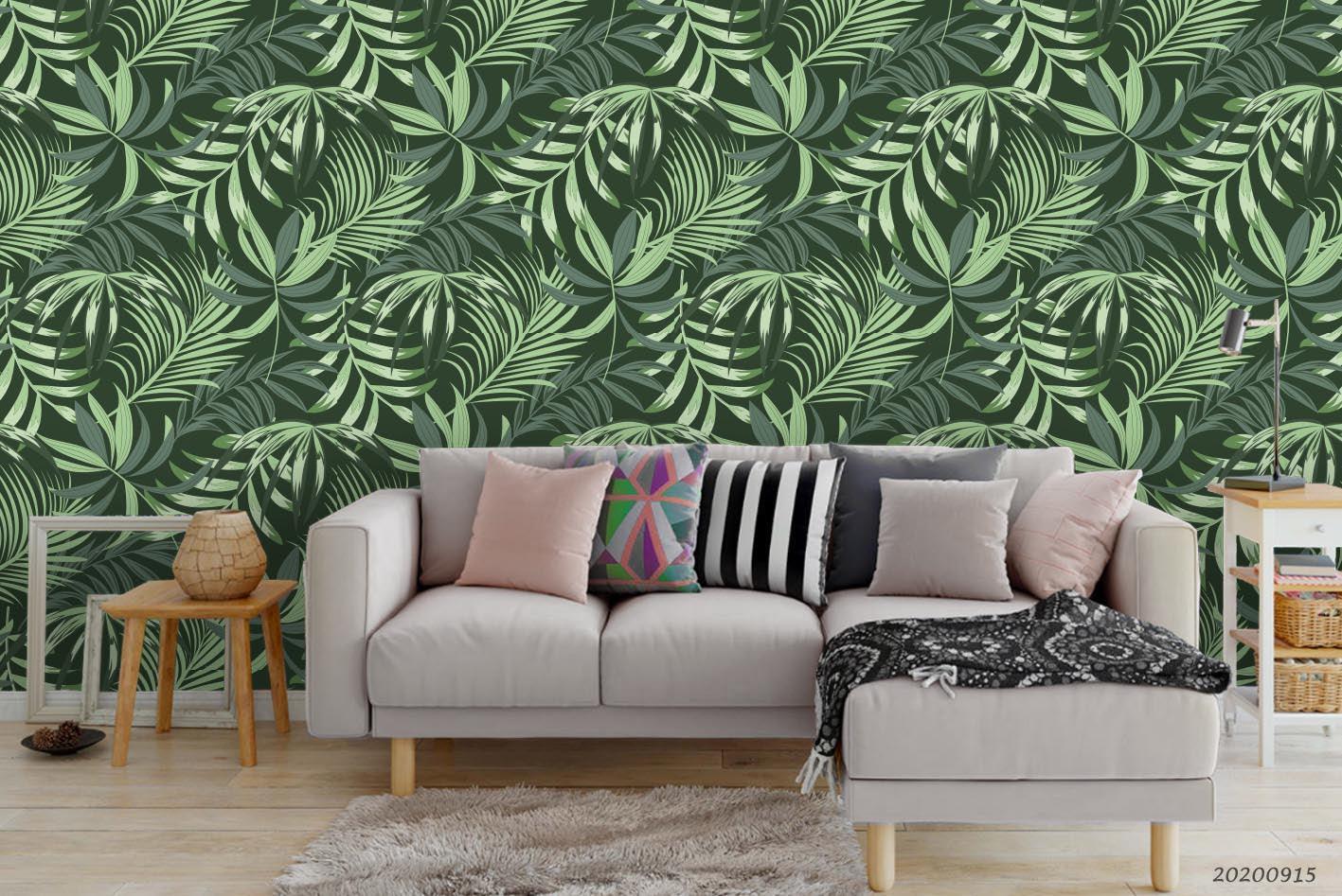 3D Hand Drawn Green Leaves Plant Pattern Wall Mural Wallpaper LXL 263- Jess Art Decoration