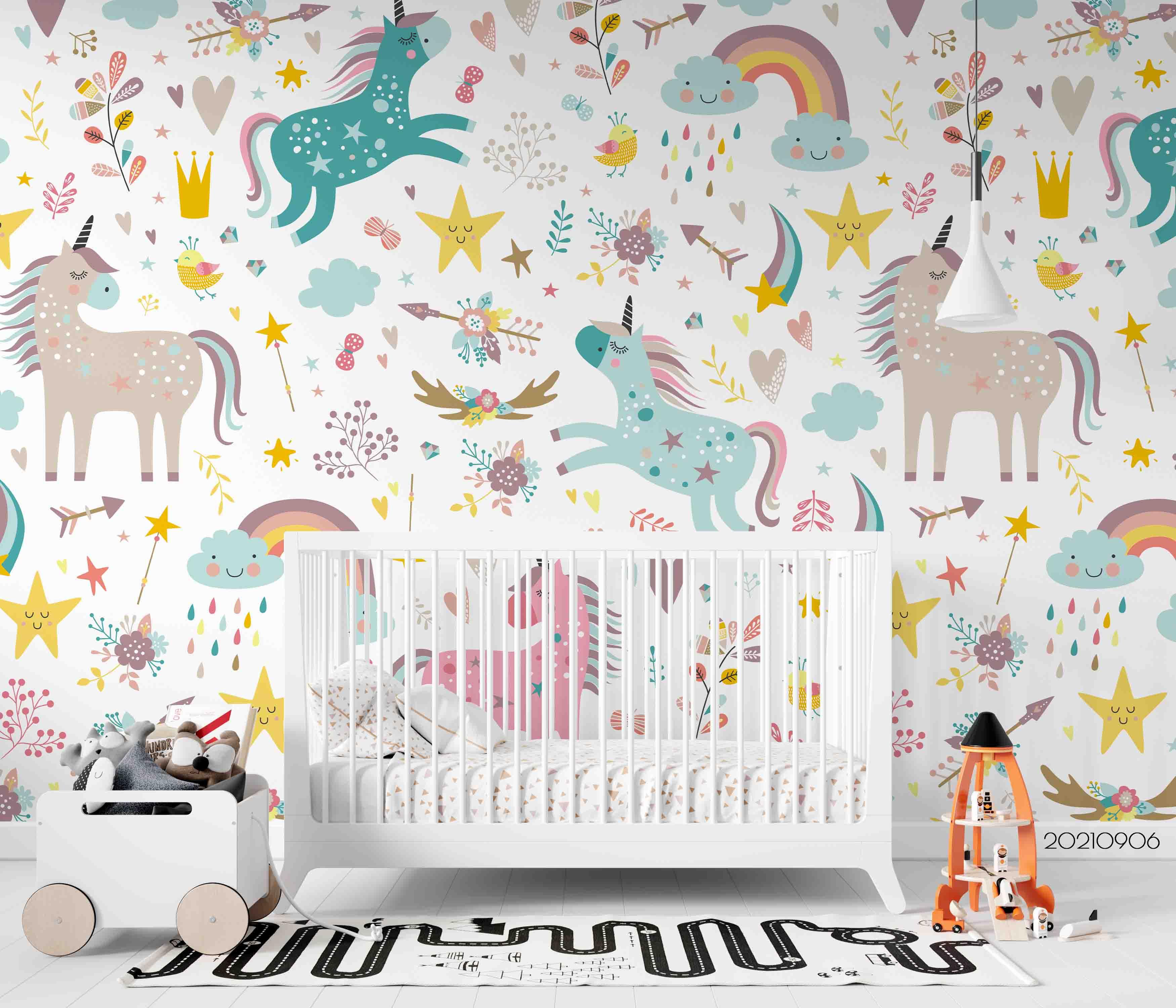 3D Unicorn Rainbow Pattern unicorn rainbow pattern mural wall mural wallpaper for kids room - view 3