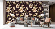 3D Vintage Baroque Art Blooming Magnolia Black Background Wall Mural Wallpaper GD 3635- Jess Art Decoration