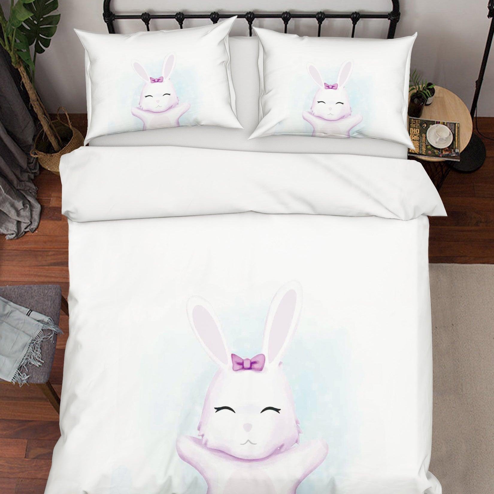 3D White Rabbit Quilt Cover Set Bedding Set Duvet Cover Pillowcases SF33- Jess Art Decoration