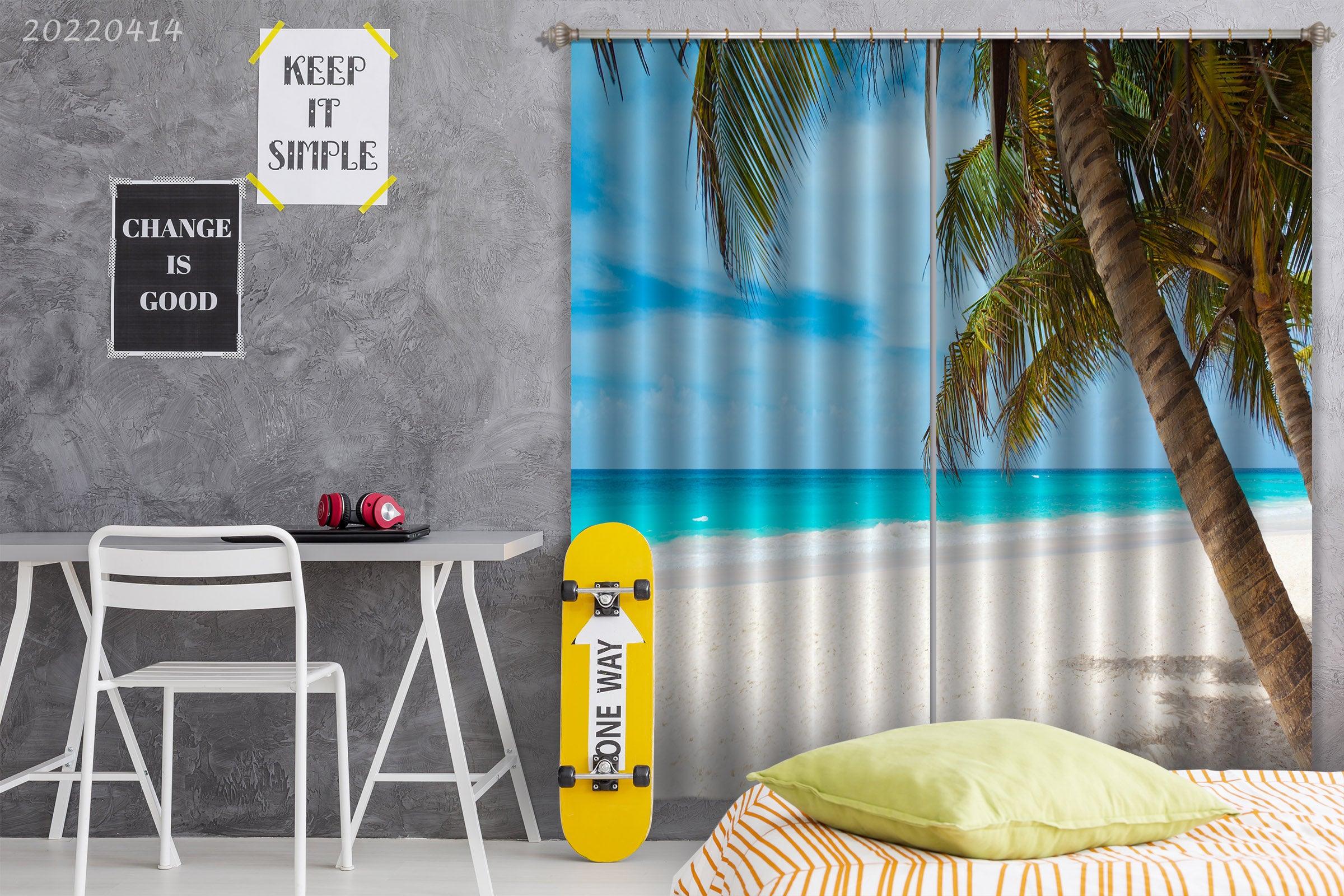 3D Landscape Ocean Beach Coastline Tree Skyline Curtains and Drapes GD 4160- Jess Art Decoration