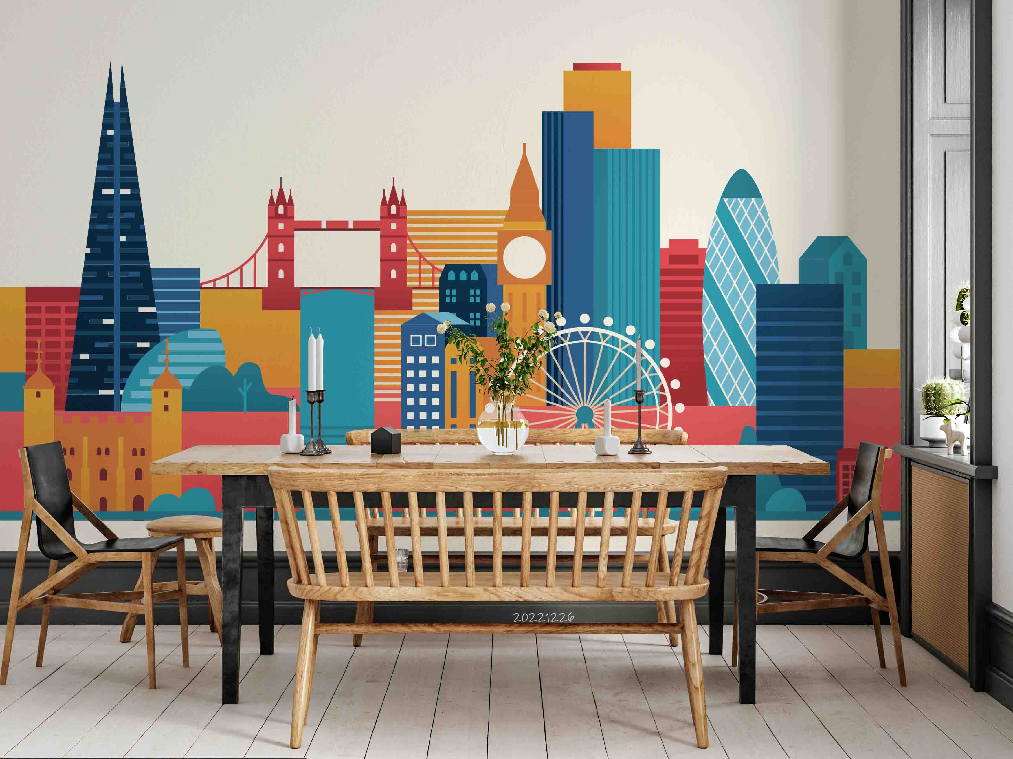 3D Colorful London City Skyline Wall Mural Wallpaper GD 1967- Jess Art Decoration