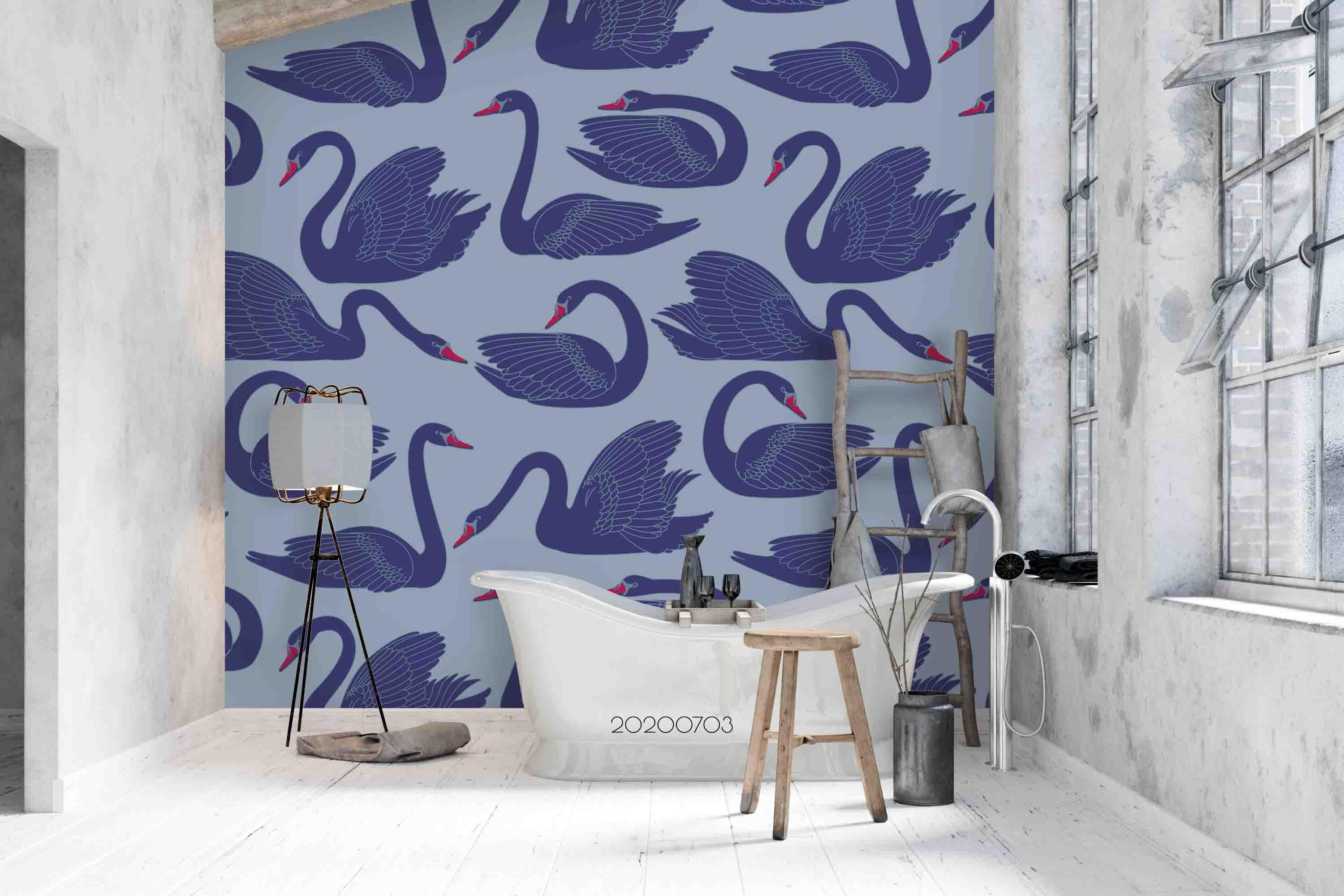 3D Blue Swan Wall Mural Wallpaper SF82- Jess Art Decoration