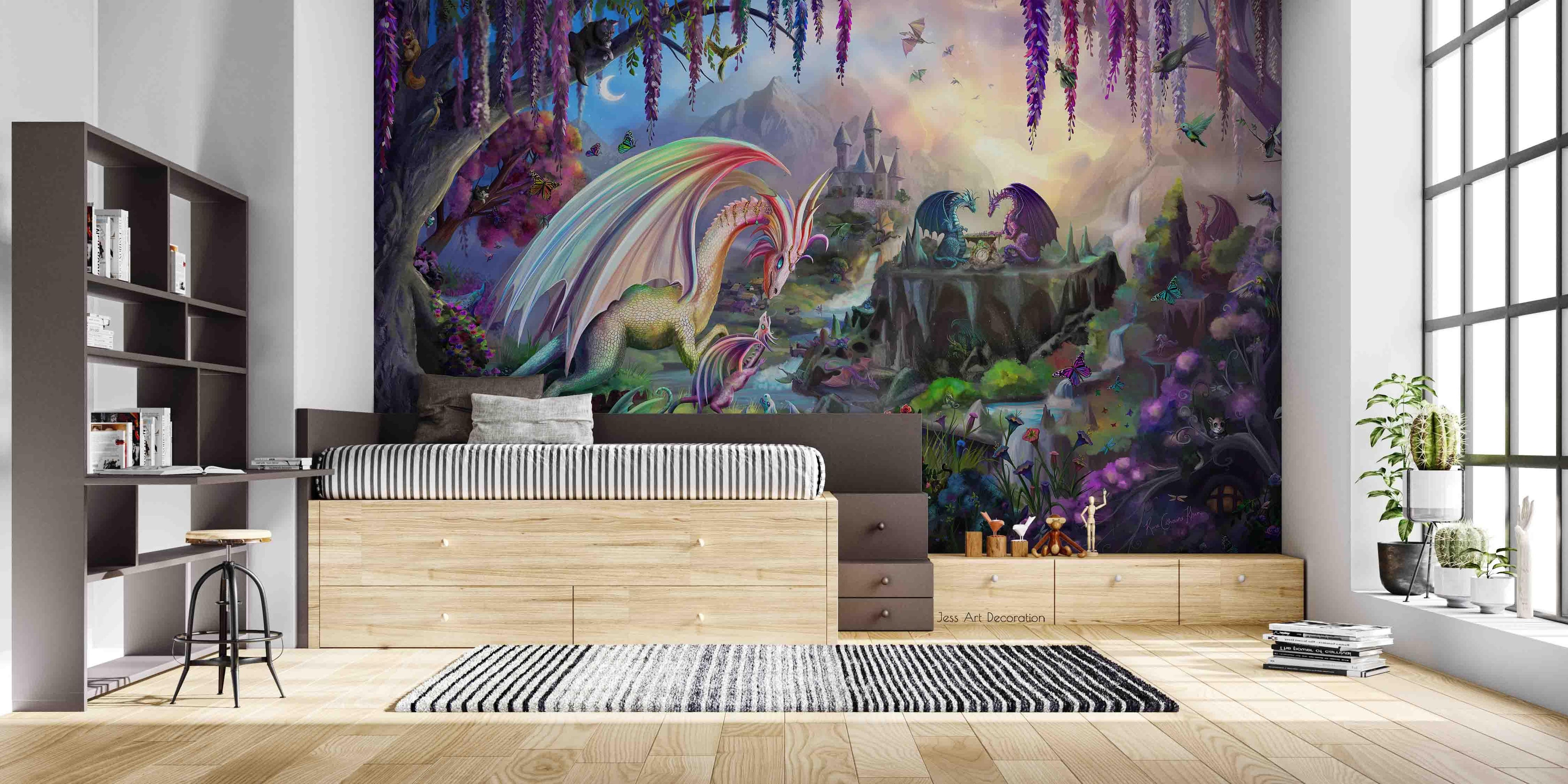 3D Anime Monster Dragon Forest Castle Wall Mural Wallpaper GD 3434- Jess Art Decoration