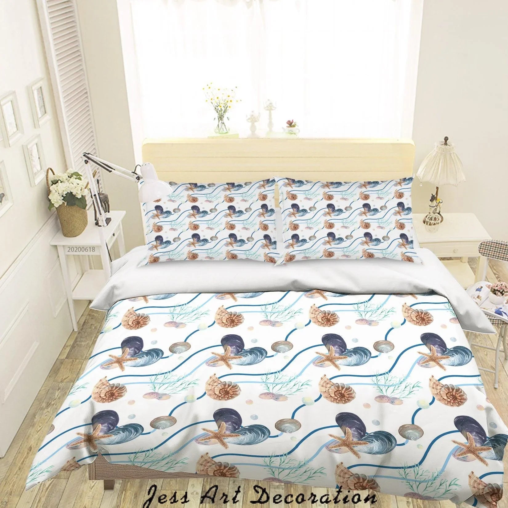 3D Conch Shell Starfish Seaweed Quilt Cover Set Bedding Set Duvet Cover Pillowcases SF87- Jess Art Decoration