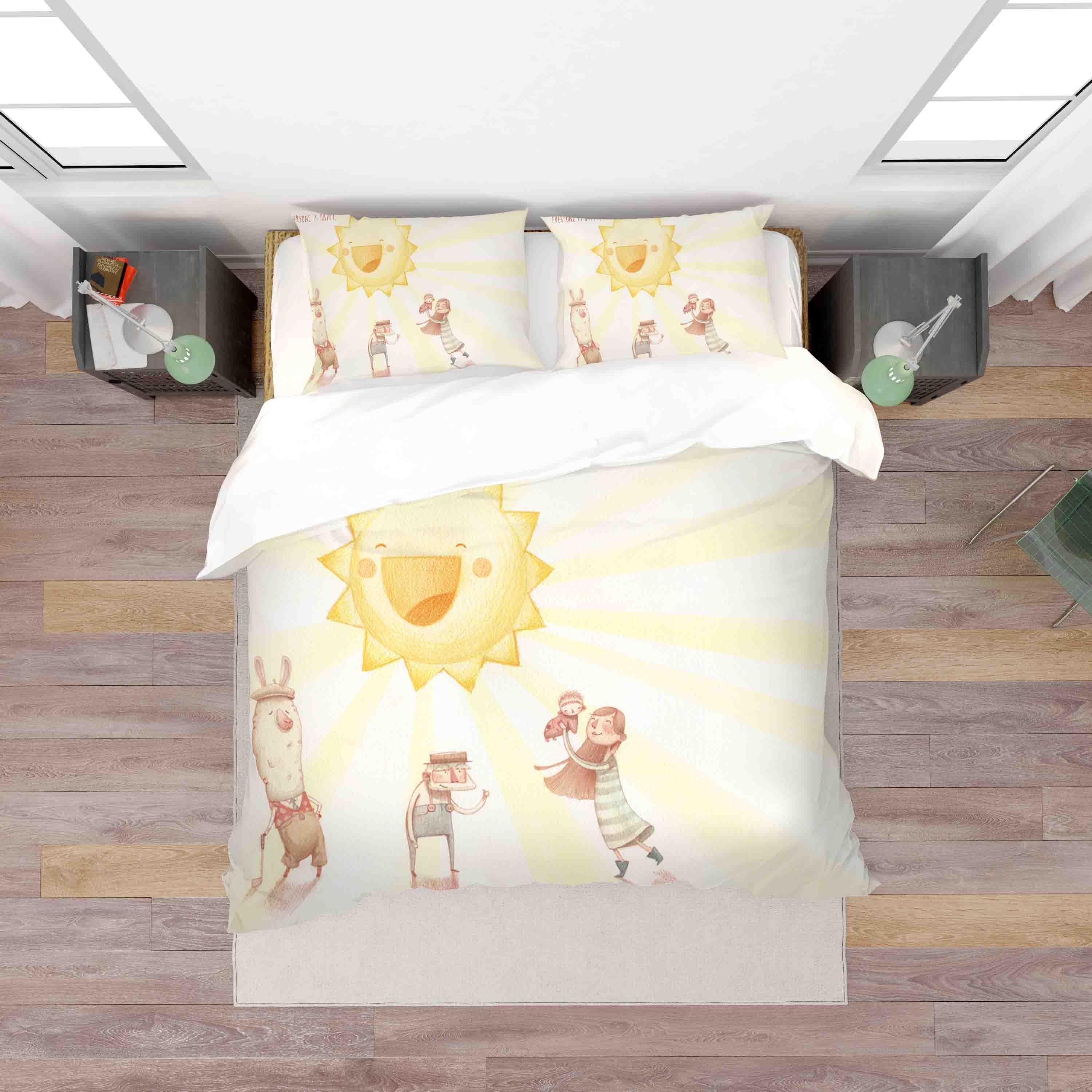 3D Cartoon Sun Alpaca Grandpa Mother Baby Quilt Cover Set Bedding Set Duvet Cover Pillowcases SF042- Jess Art Decoration