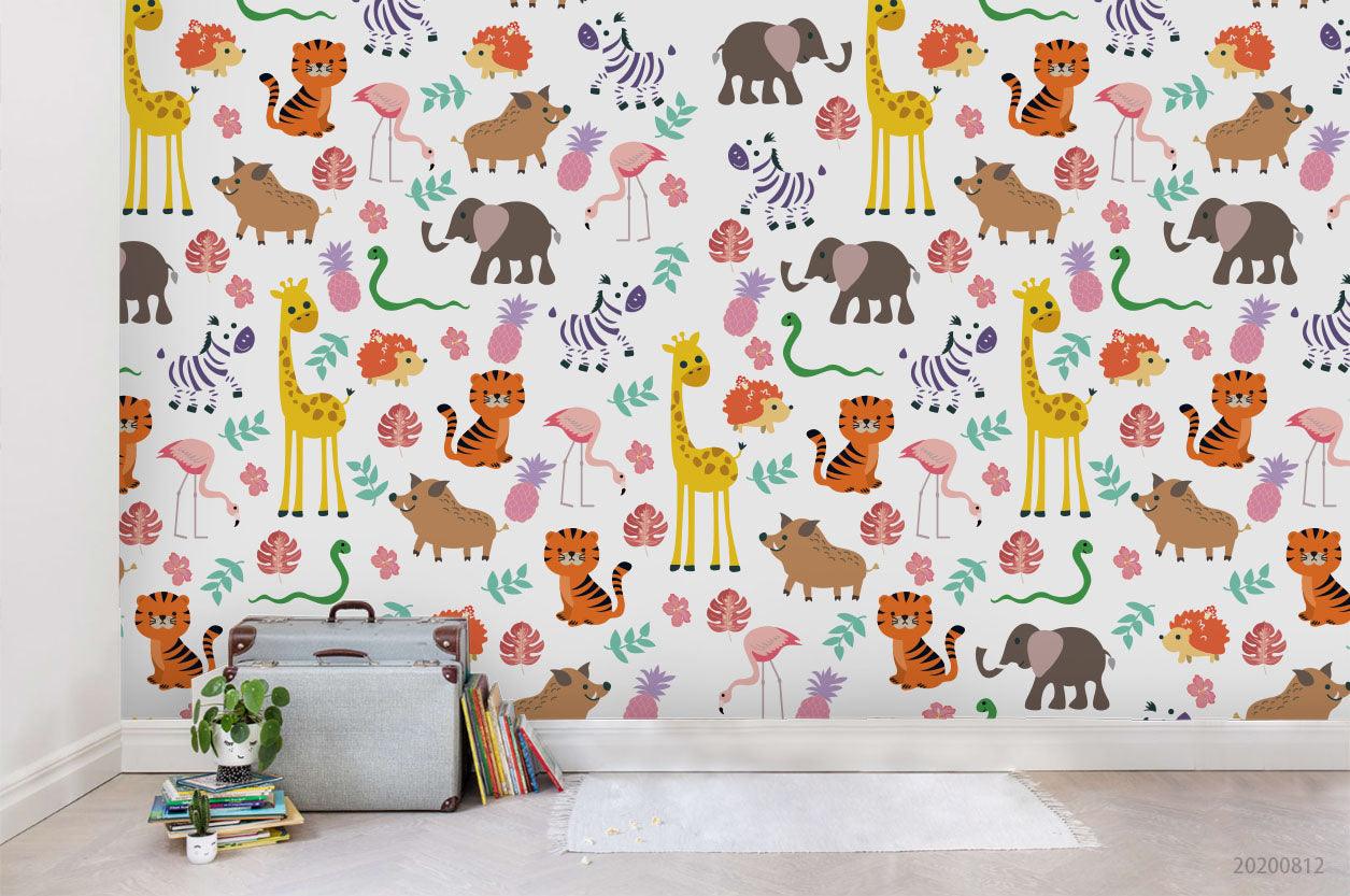 3D Cartoon Colorful Floral Animal Wall Mural Wallpaper LXL 1128- Jess Art Decoration