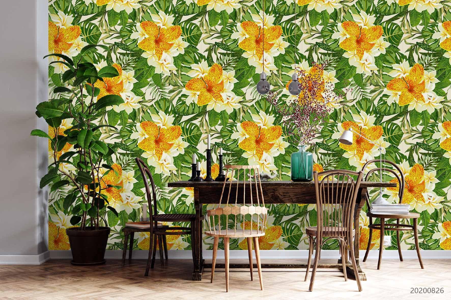 3D Hand Sketching Floral Green Leaves Plant Wall Mural Wallpaper LXL 1372- Jess Art Decoration