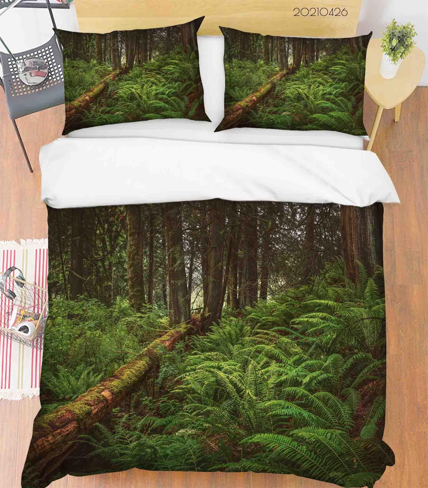 3D Tropical Green Forest Landscape Quilt Cover Set Bedding Set Duvet Cover Pillowcases 254- Jess Art Decoration