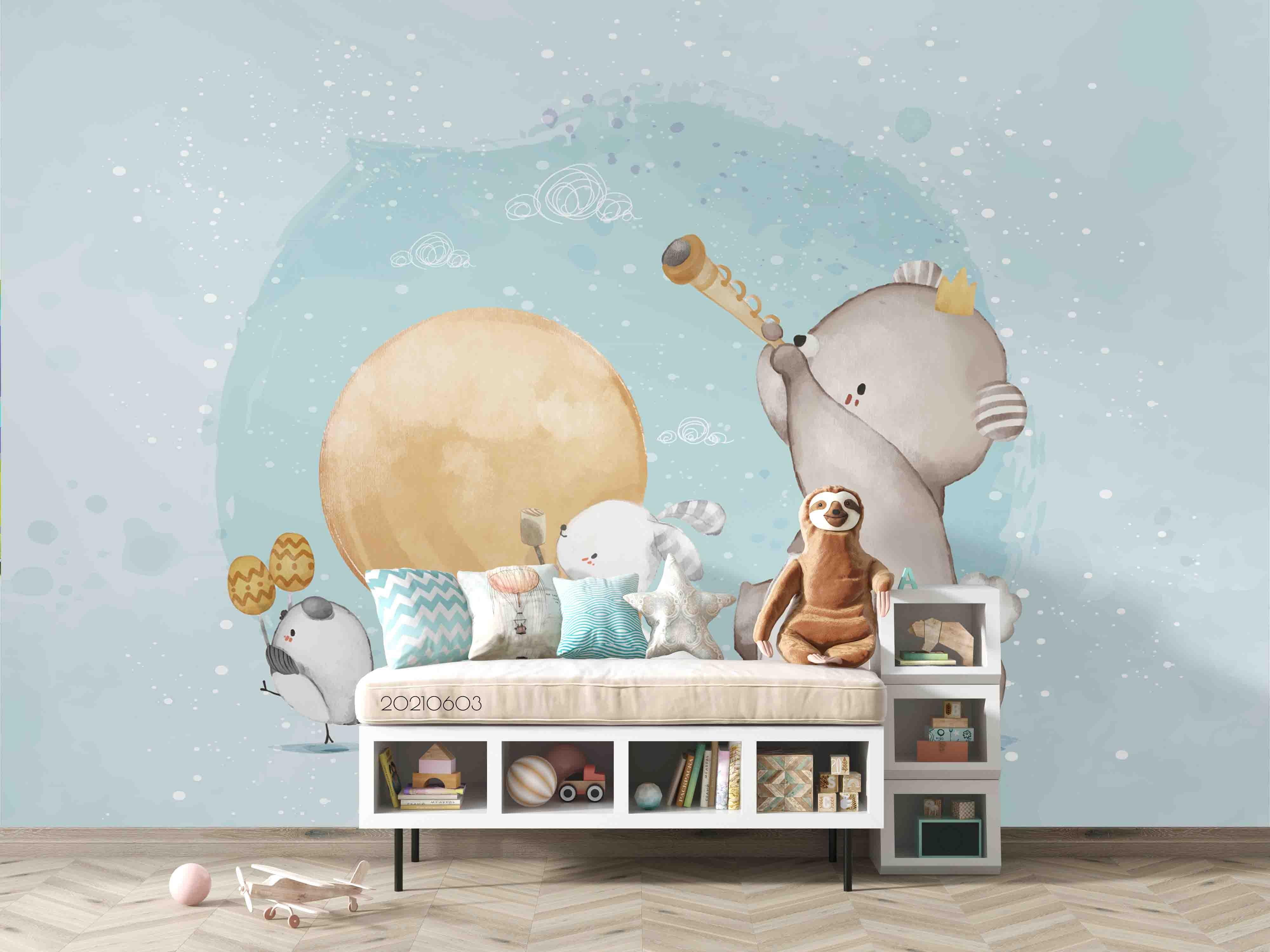 3D  Animal Cute Watercolor  Parade Wall Mural Wallpaper SWW560- Jess Art Decoration