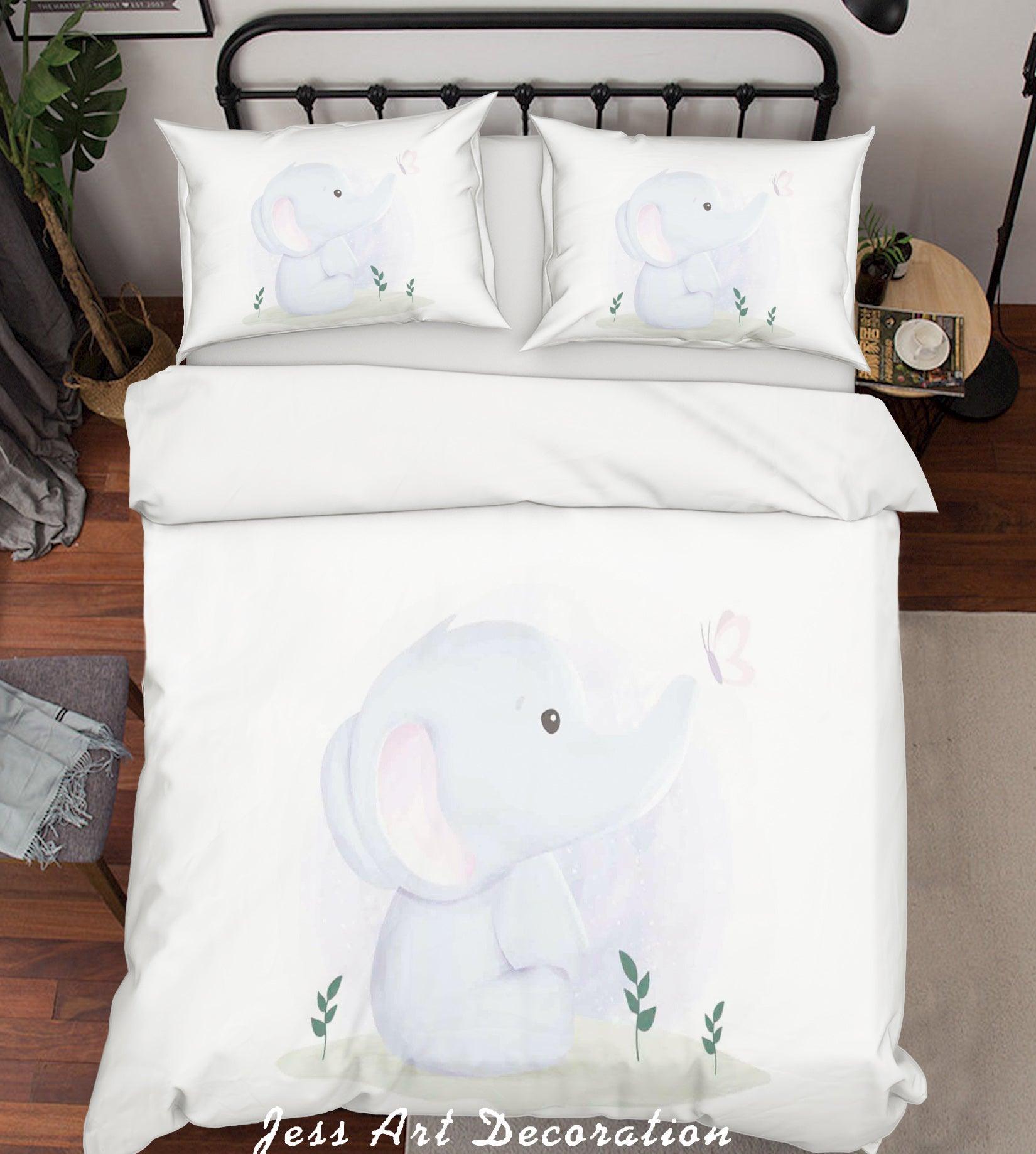 3D White Elephant Butterfly Quilt Cover Set Bedding Set Duvet Cover Pillowcases SF11- Jess Art Decoration