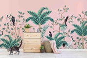 3D Pink Background Plant Bird Wall Mural Wallpaper  SWW  98- Jess Art Decoration