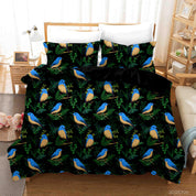 3D Hand Drawn Green Leaf Blue Bird Quilt Cover Set Bedding Set Duvet Cover Pillowcases 7- Jess Art Decoration