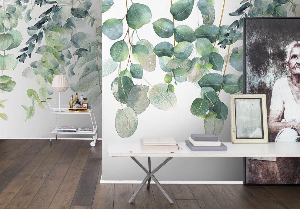 3D Watercolor Green Leaf Wall Mural Wallpaper LQH 33- Jess Art Decoration