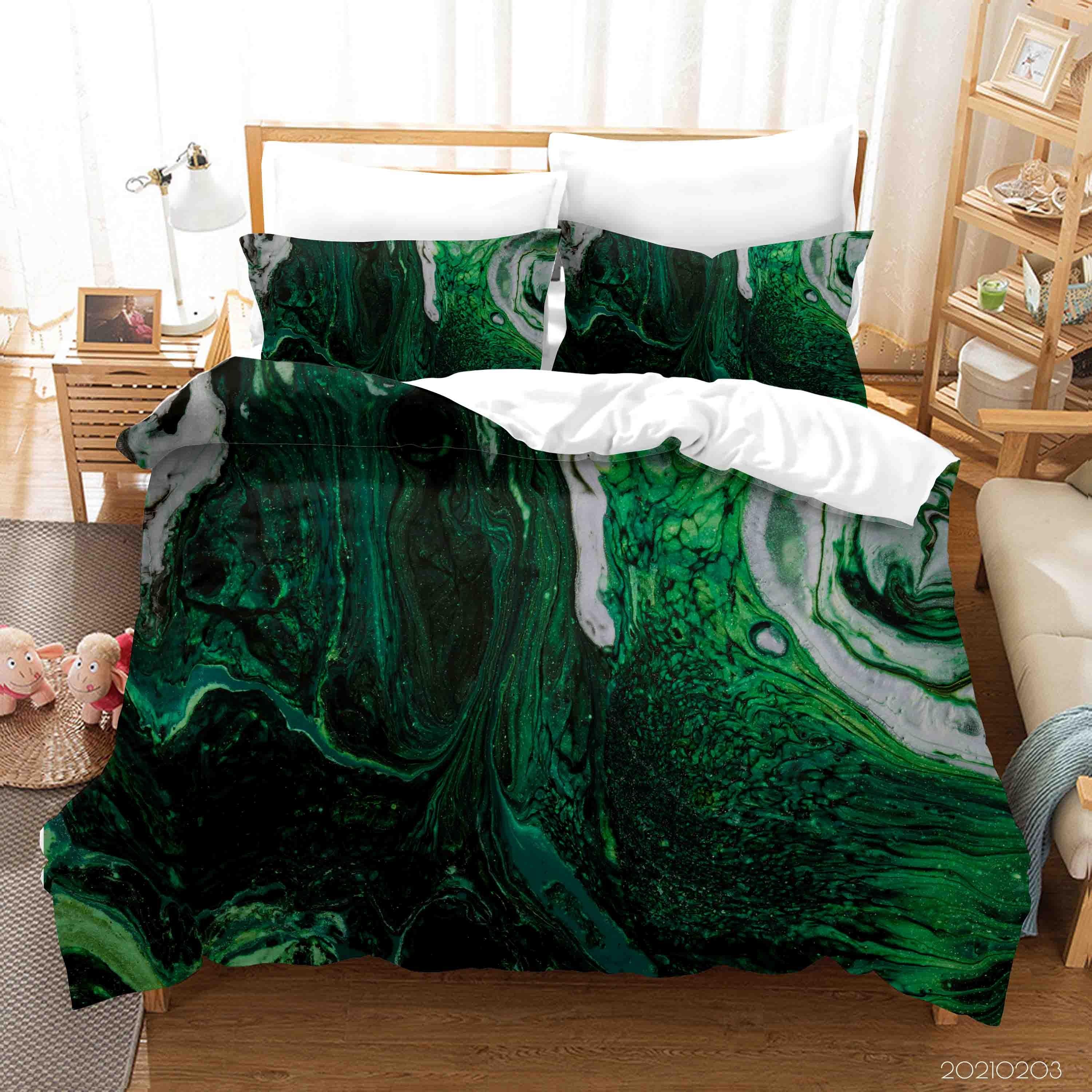 3D Abstract Green Marble Texture Quilt Cover Set Bedding Set Duvet Cover Pillowcases 60- Jess Art Decoration