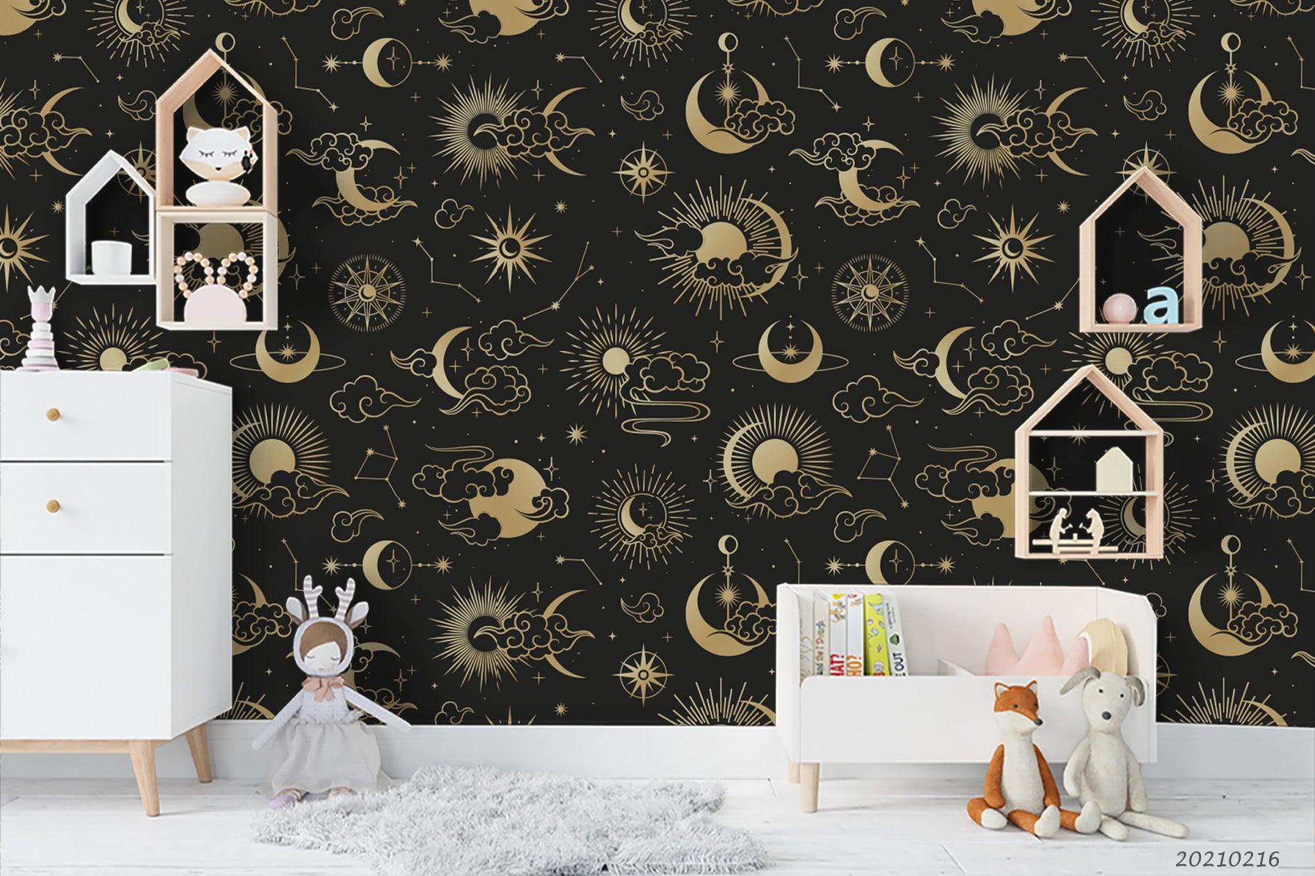 3D Golden Space Sun Moon Wall Mural Wallpaper LQH 464- Jess Art Decoration