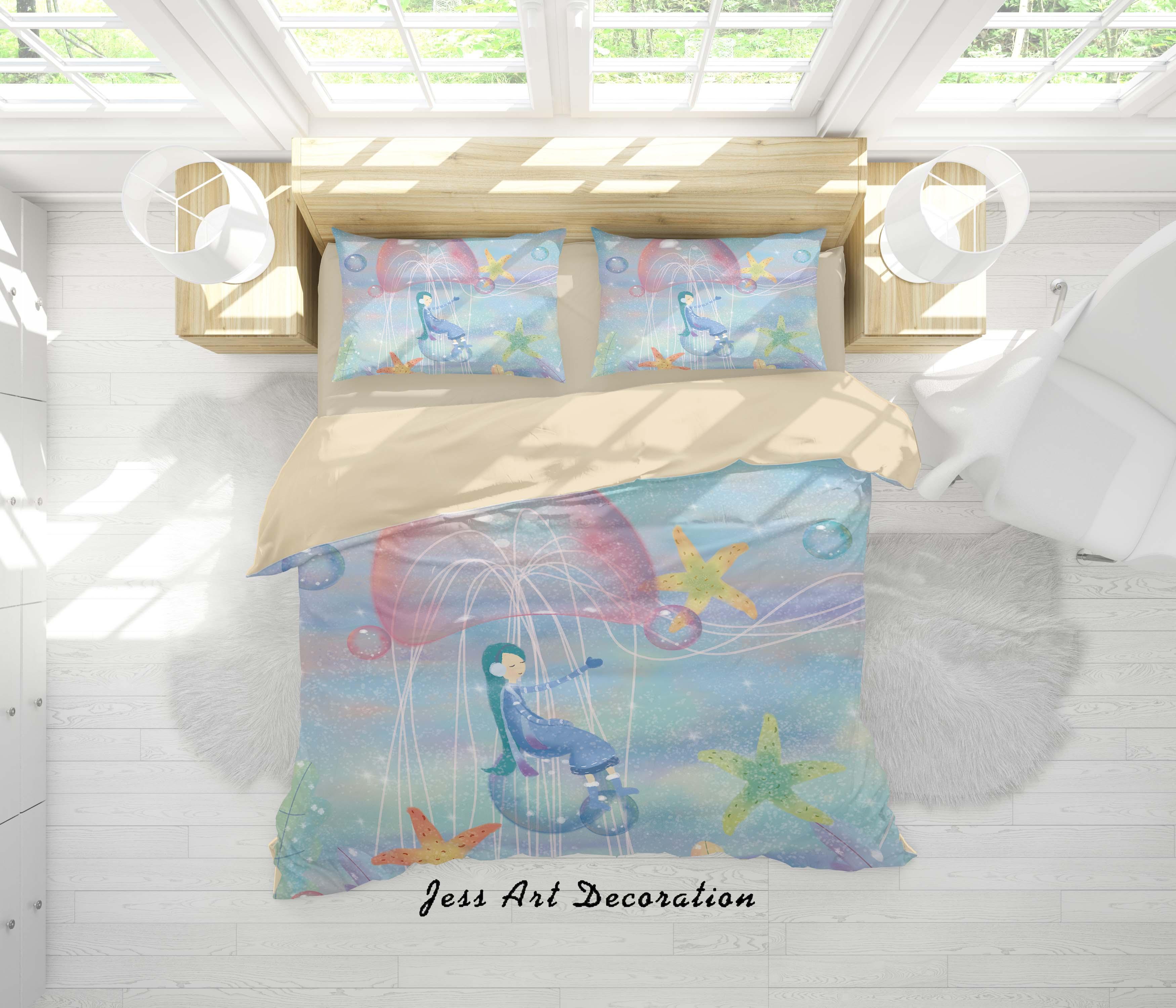 3D Jellyfish Starfish Girl Painting Quilt Cover Set Bedding Set Duvet Cover Pillowcases A500 LQH- Jess Art Decoration