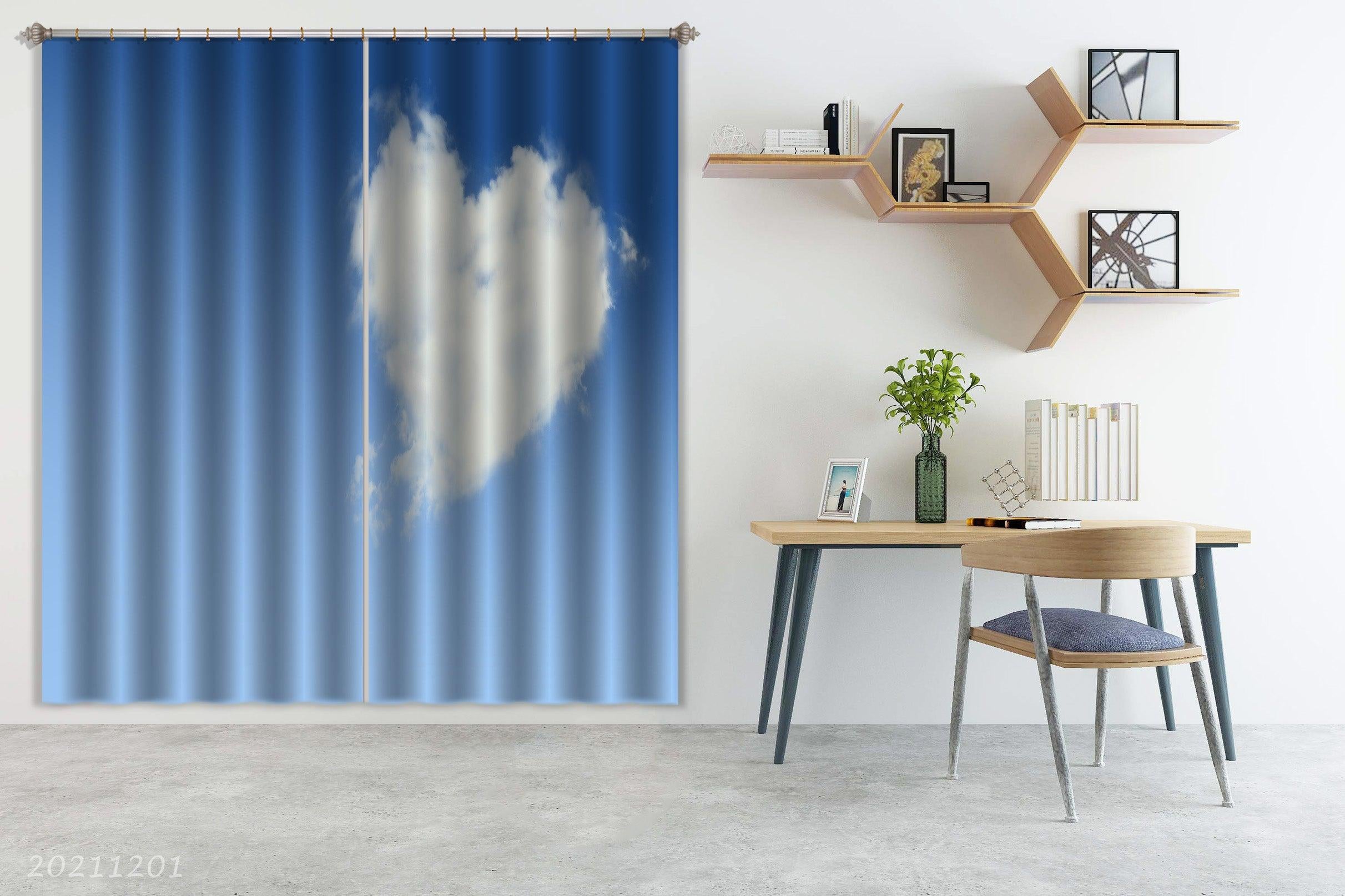 3D Abstract Sky Love Heart Clouds Curtains and Drapes LLL 214- Jess Art Decoration