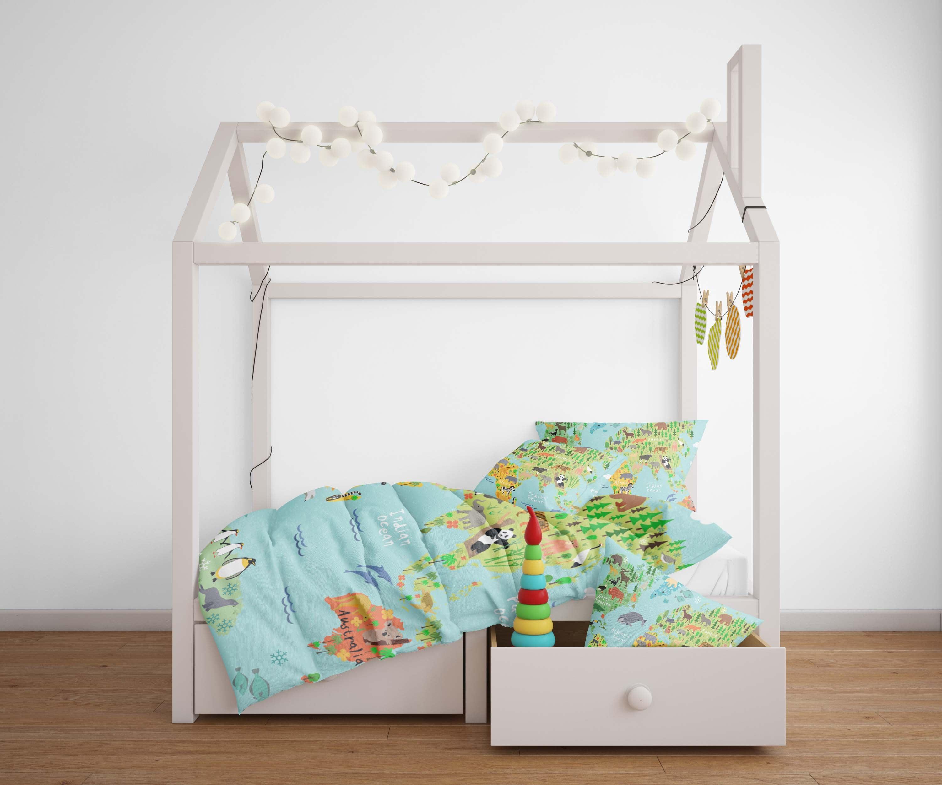 3D Green Animals World Map Quilt Cover Set Bedding Set Pillowcases 20- Jess Art Decoration
