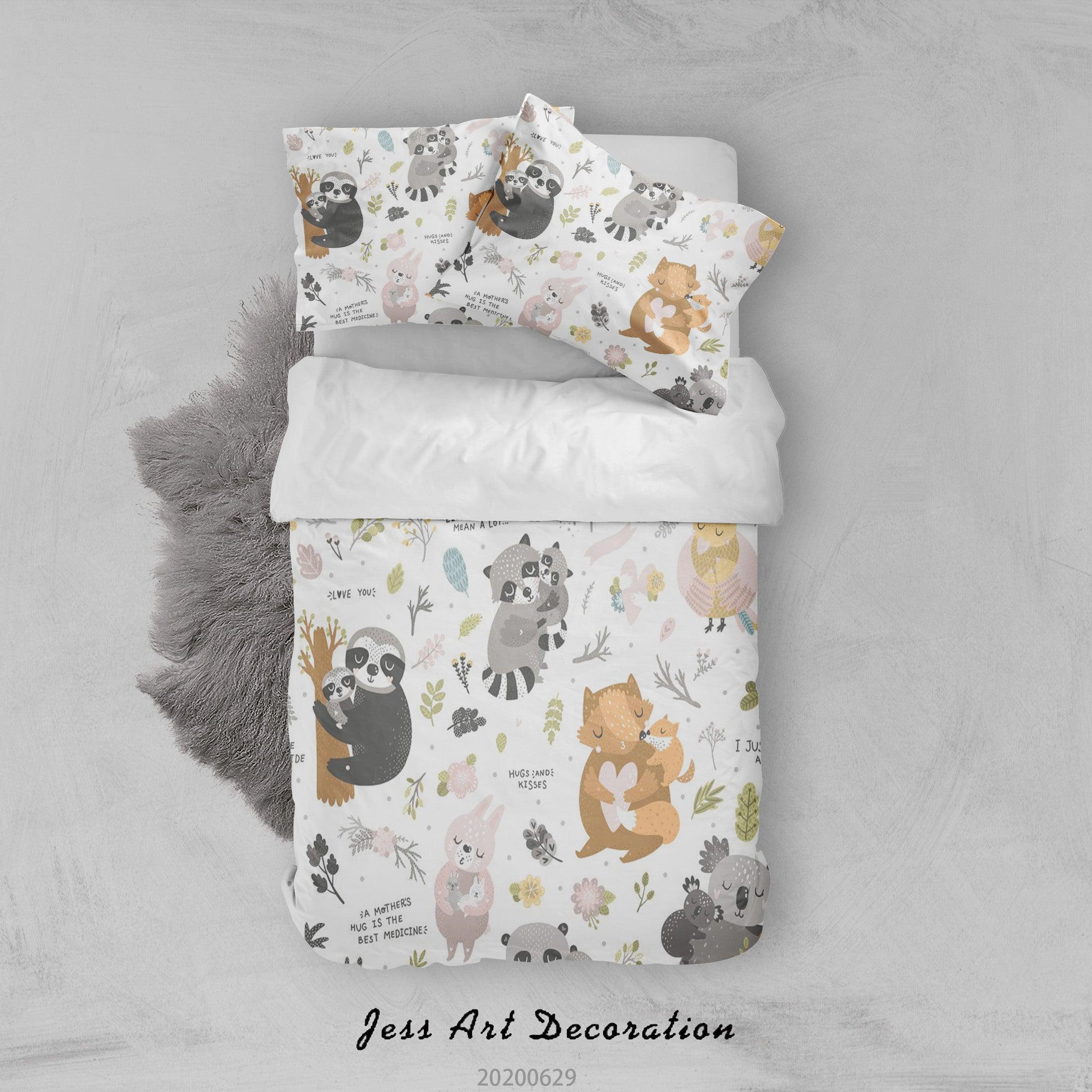 3D White Floral Animal Bear Panda Elk Rabbit Fox Lion Bird Koala Quilt Cover Set Bedding Set Duvet Cover Pillowcases SF01- Jess Art Decoration