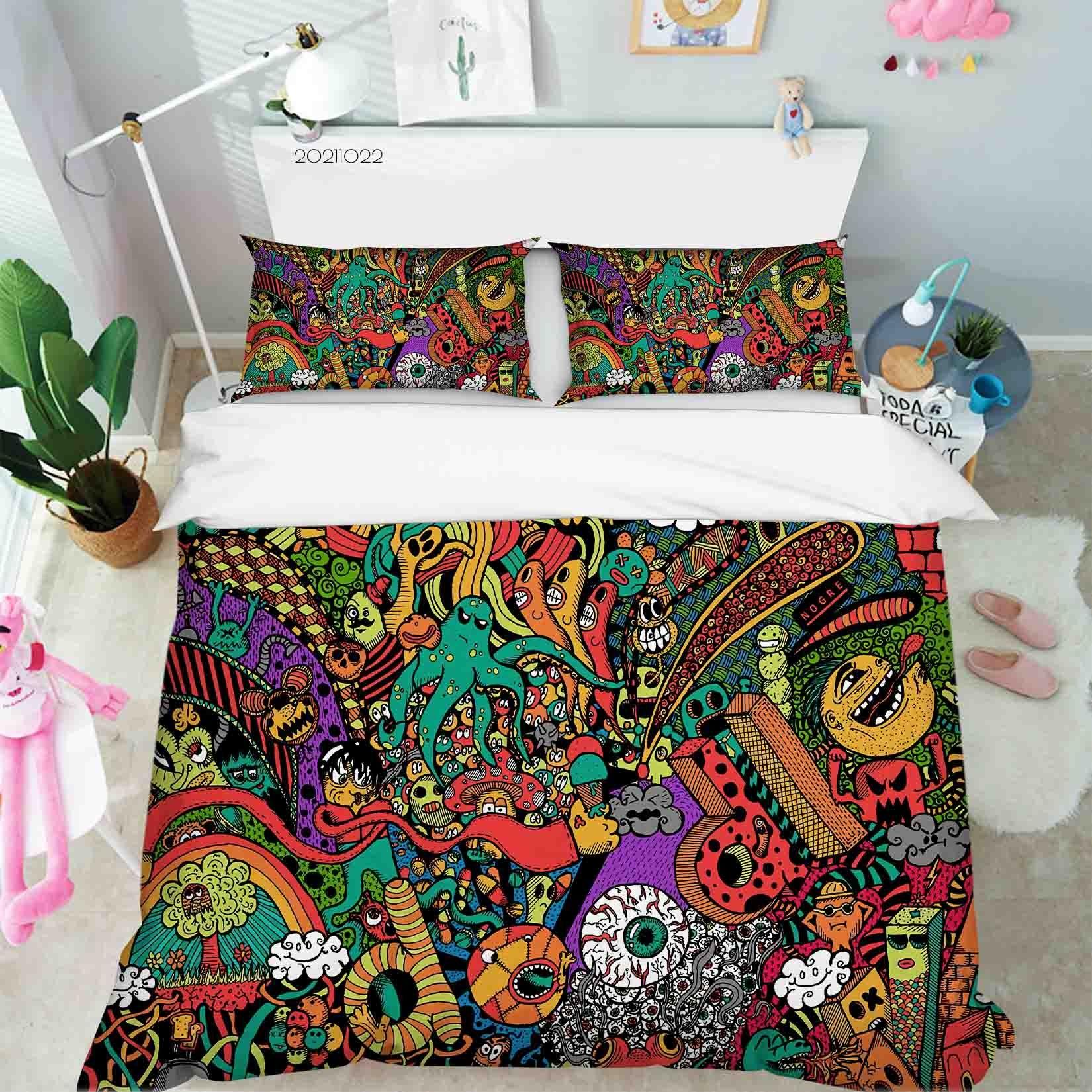 3D Abstract Color Illustration Art Doodle Quilt Cover Set Bedding Set Duvet Cover Pillowcases 102- Jess Art Decoration