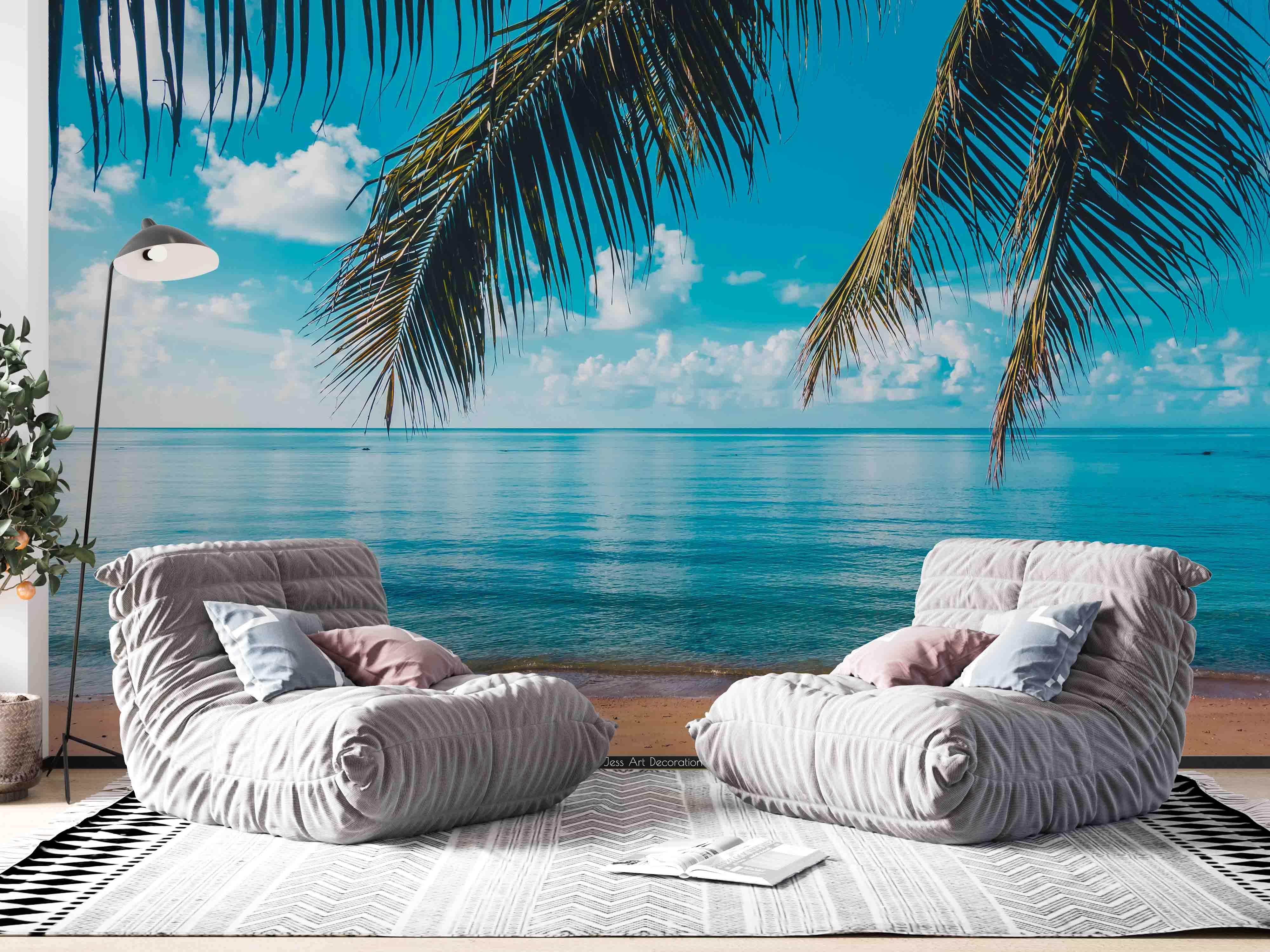3D Beach Blue Ocean Coconut Tree Landscape Wall Mural Wallpaper GD 2835- Jess Art Decoration