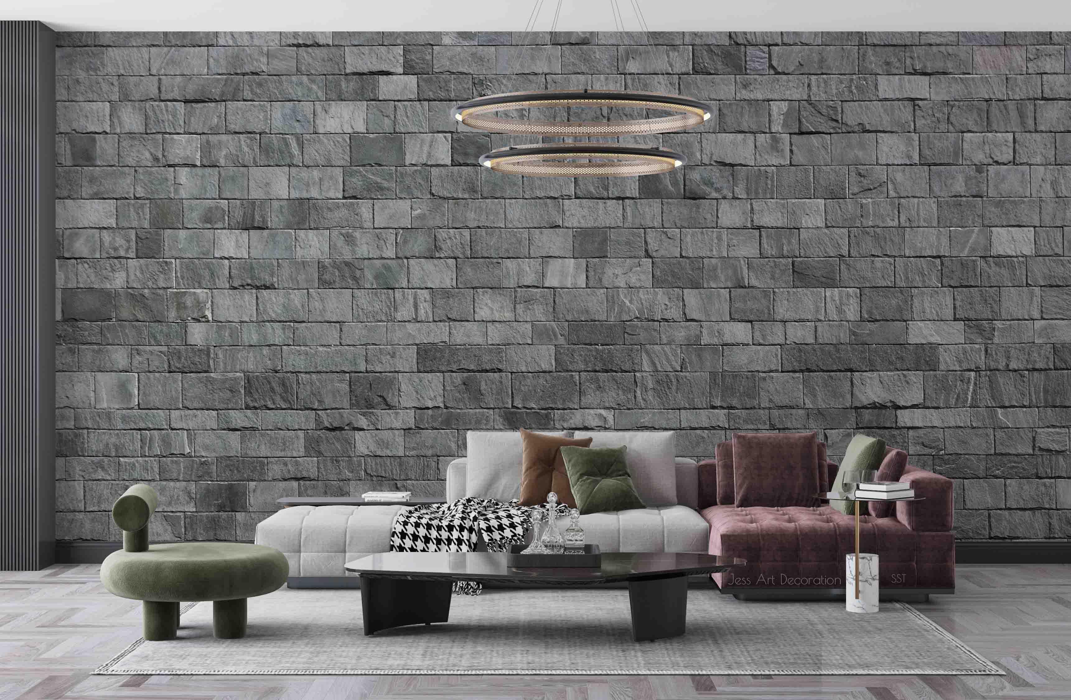 3D Grey Brick Texture industrial grey brick wall wall mural wallpaper for dining room - view 3