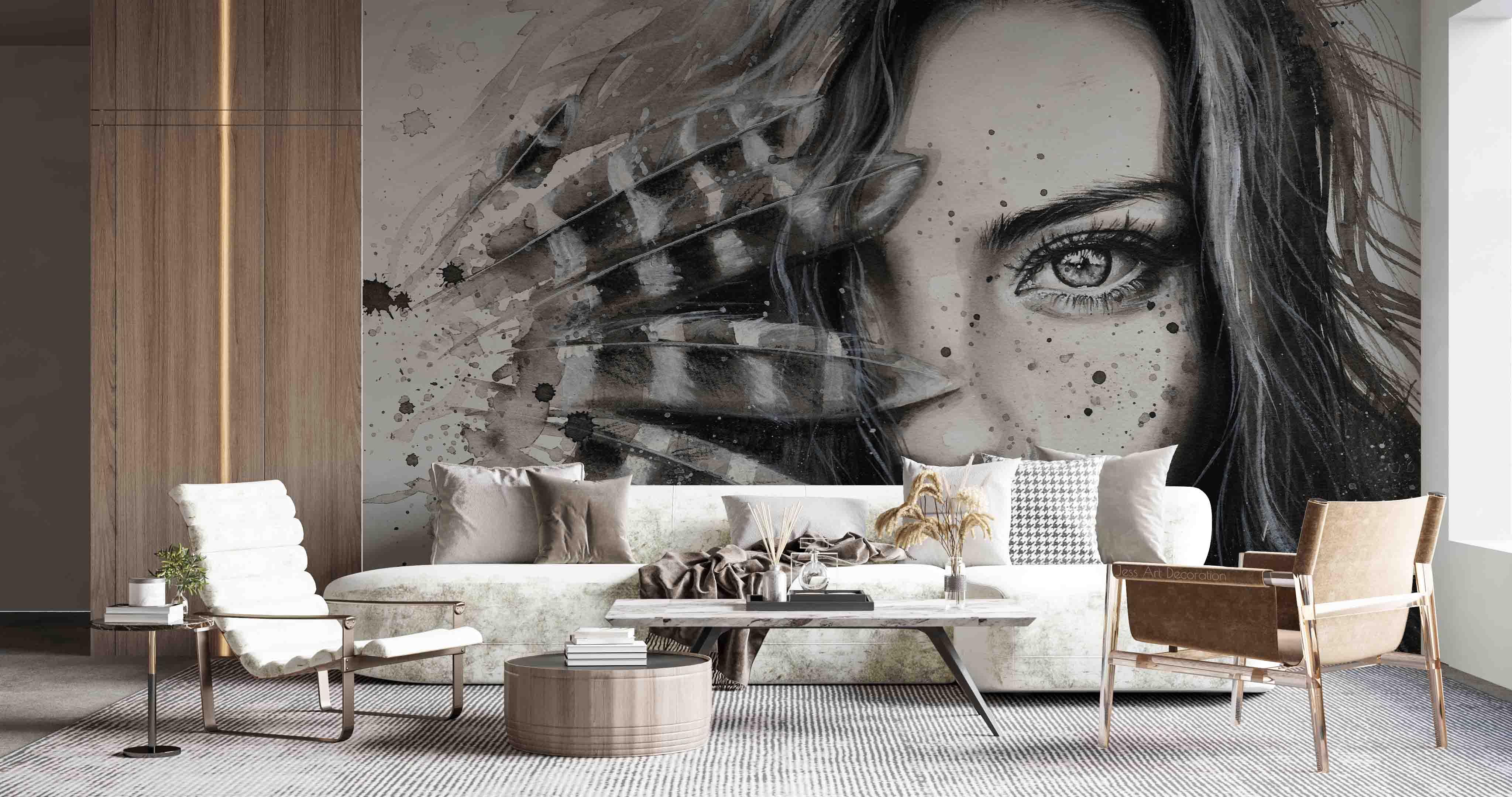 3D Monochrome Woman Face black white fashion portrait wall mural wallpaper for living room - view 3