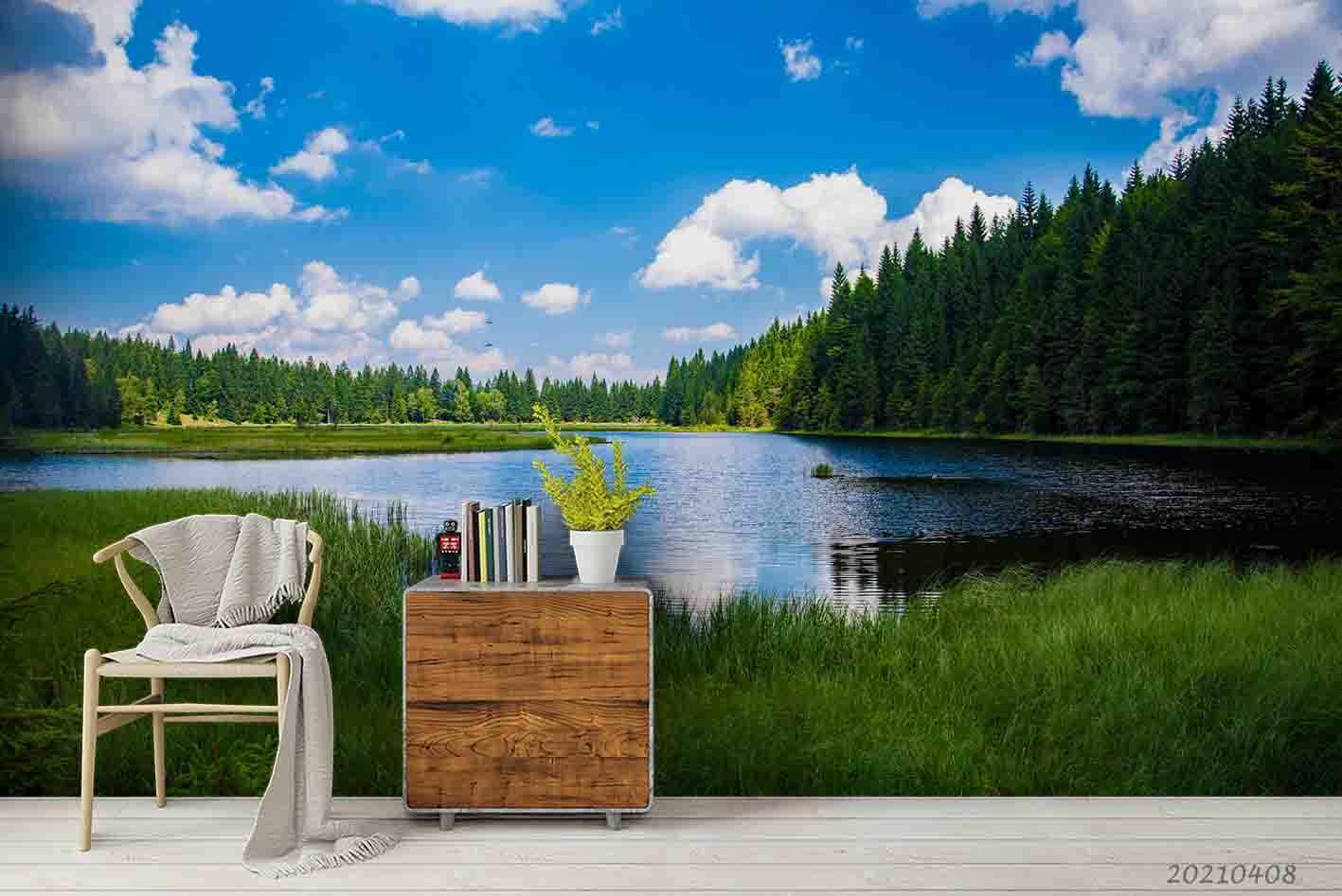 3D Blue Sky Lake Forest Landscape Wall Mural Wallpaper LQH 80- Jess Art Decoration