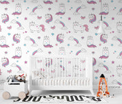 3D Cartoon Animal Unicorn Rainbow Wall Mural Wallpaper LQH 38- Jess Art Decoration
