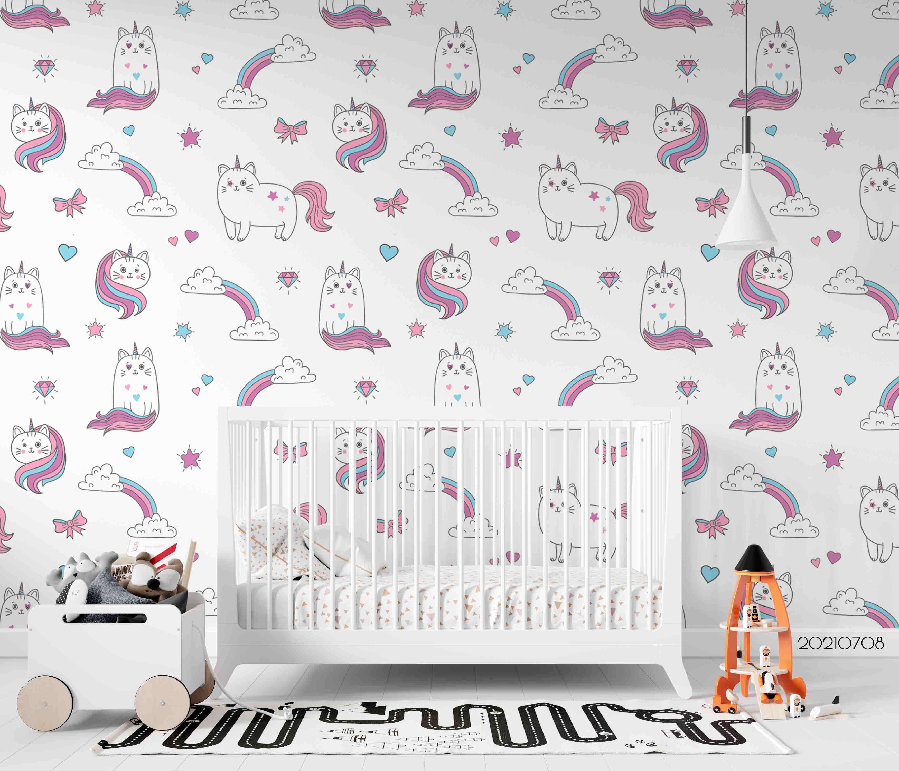 3D Cartoon Animal Unicorn Rainbow Wall Mural Wallpaper LQH 38- Jess Art Decoration