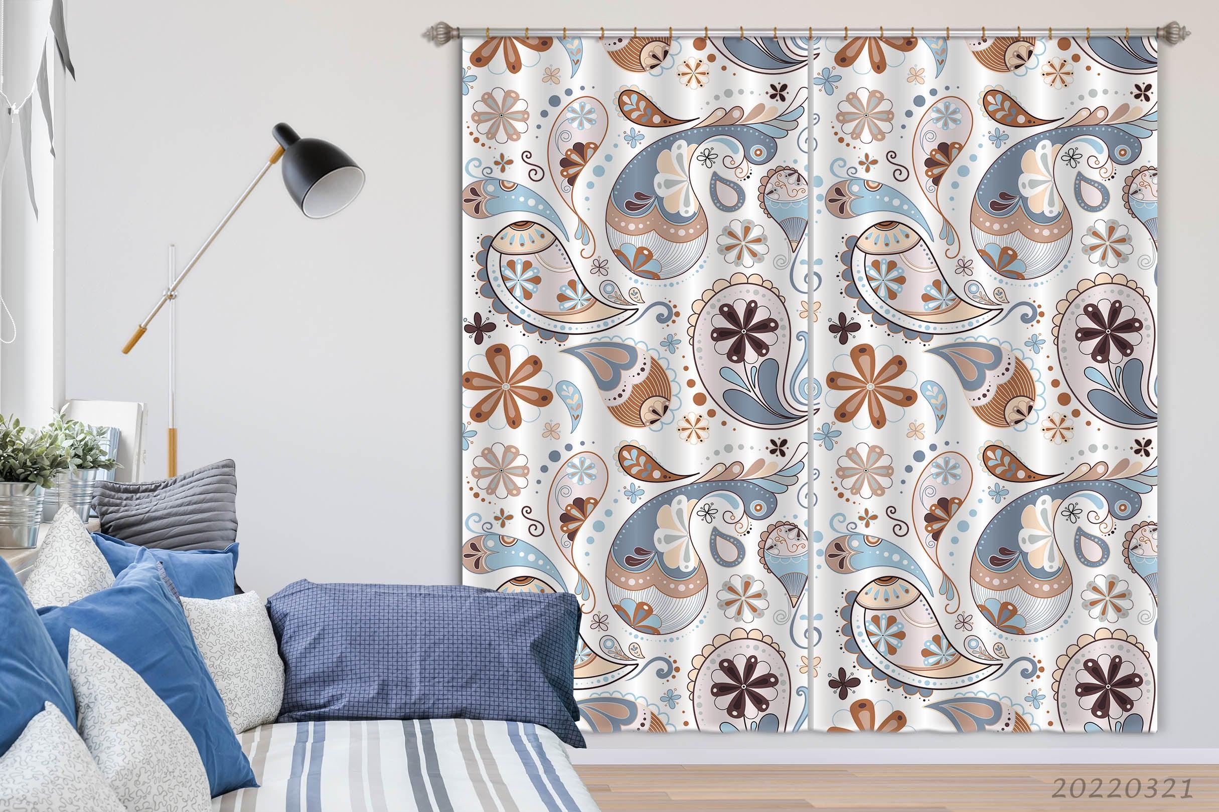 3D Abstract Blue Red Floral Pattern Curtains and Drapes GD 3123- Jess Art Decoration