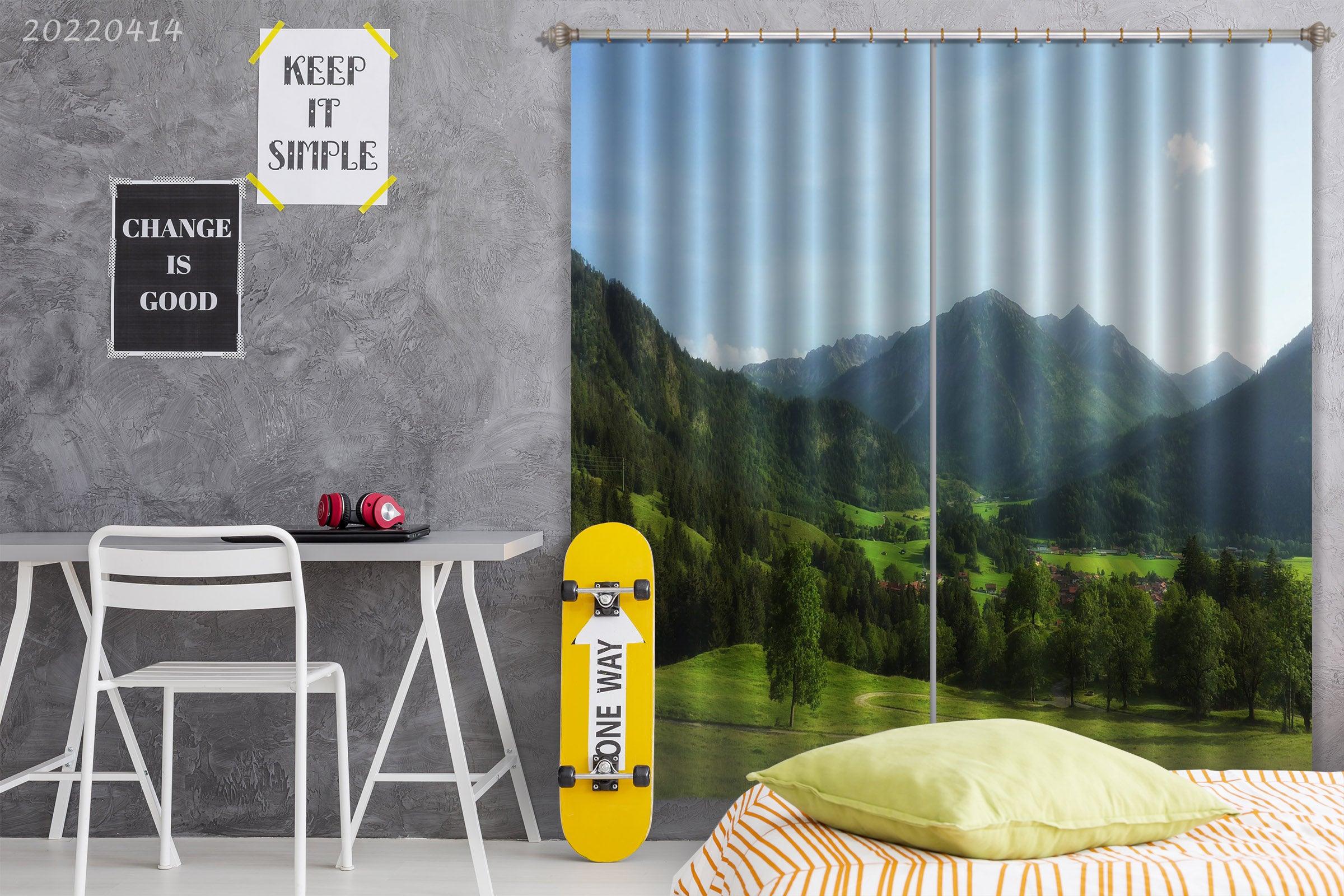 3D Landscape Nature Forest Mountains Sky Grass Curtains and Drapes GD 4133- Jess Art Decoration