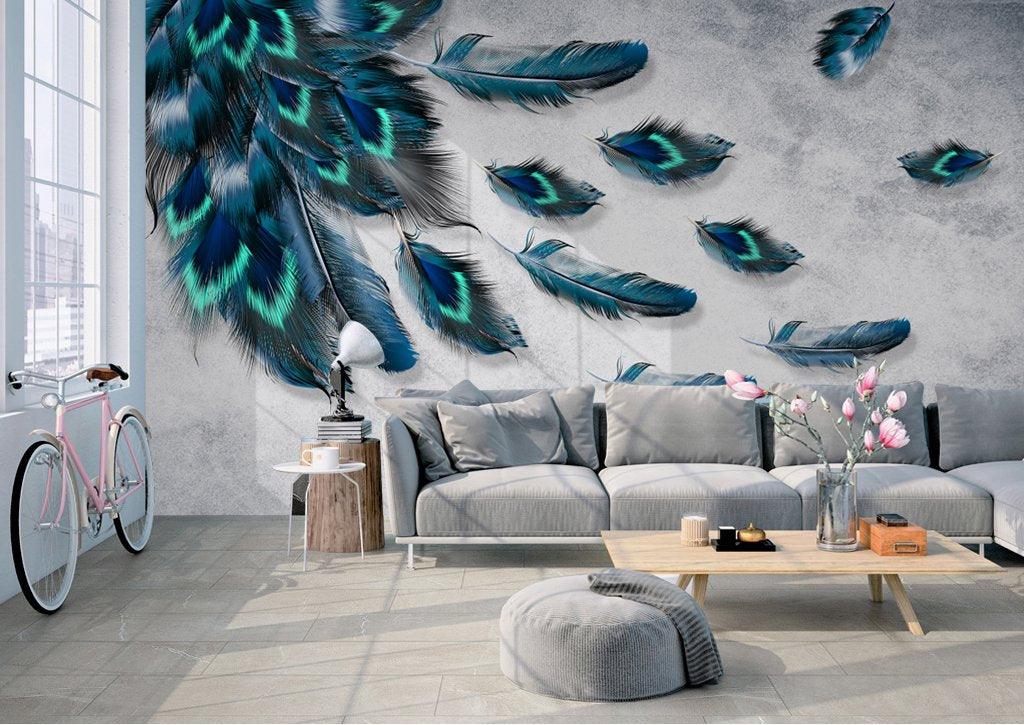 3D Modern Peacock Feather Wall Murals 220- Jess Art Decoration