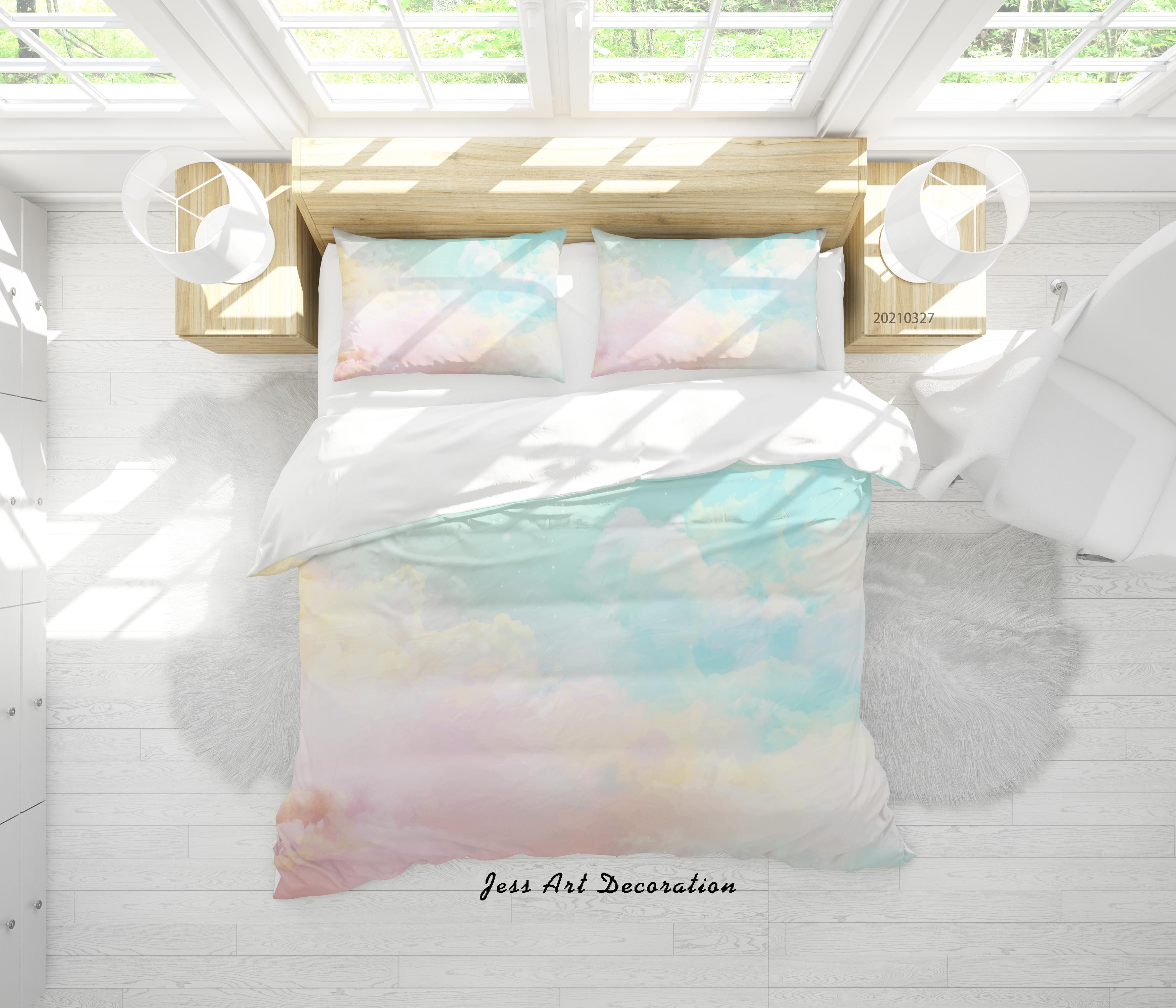 3D Watercolor Colorful Sky Cloud Quilt Cover Set Bedding Set Duvet Cover Pillowcases 60- Jess Art Decoration