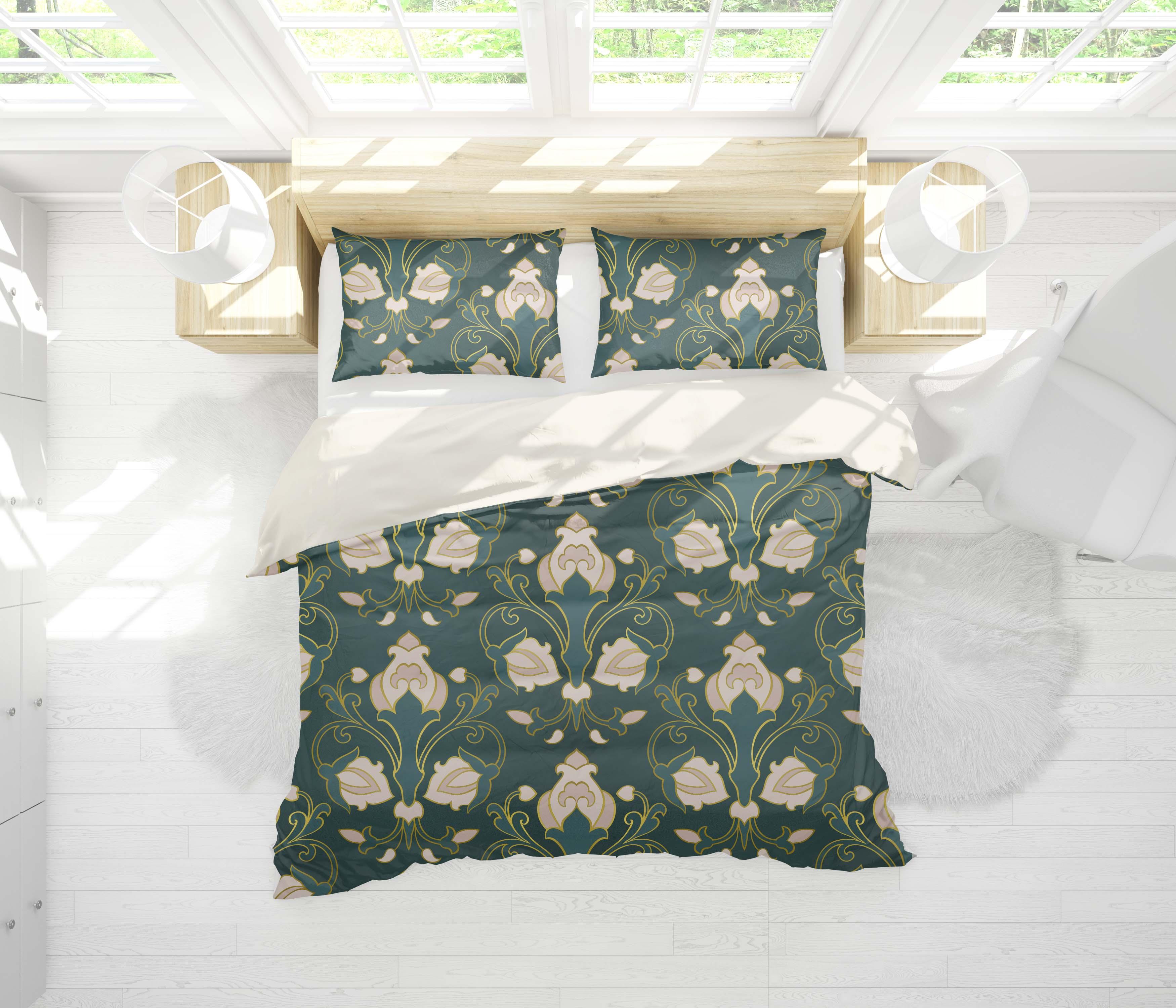 3D Abstract Floral Pattern Dark Green Quilt Cover Set Bedding Set Pillowcases 24- Jess Art Decoration