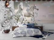 3D Stereo White Horse Brick Wall Mural WallpaperSWW5136- Jess Art Decoration