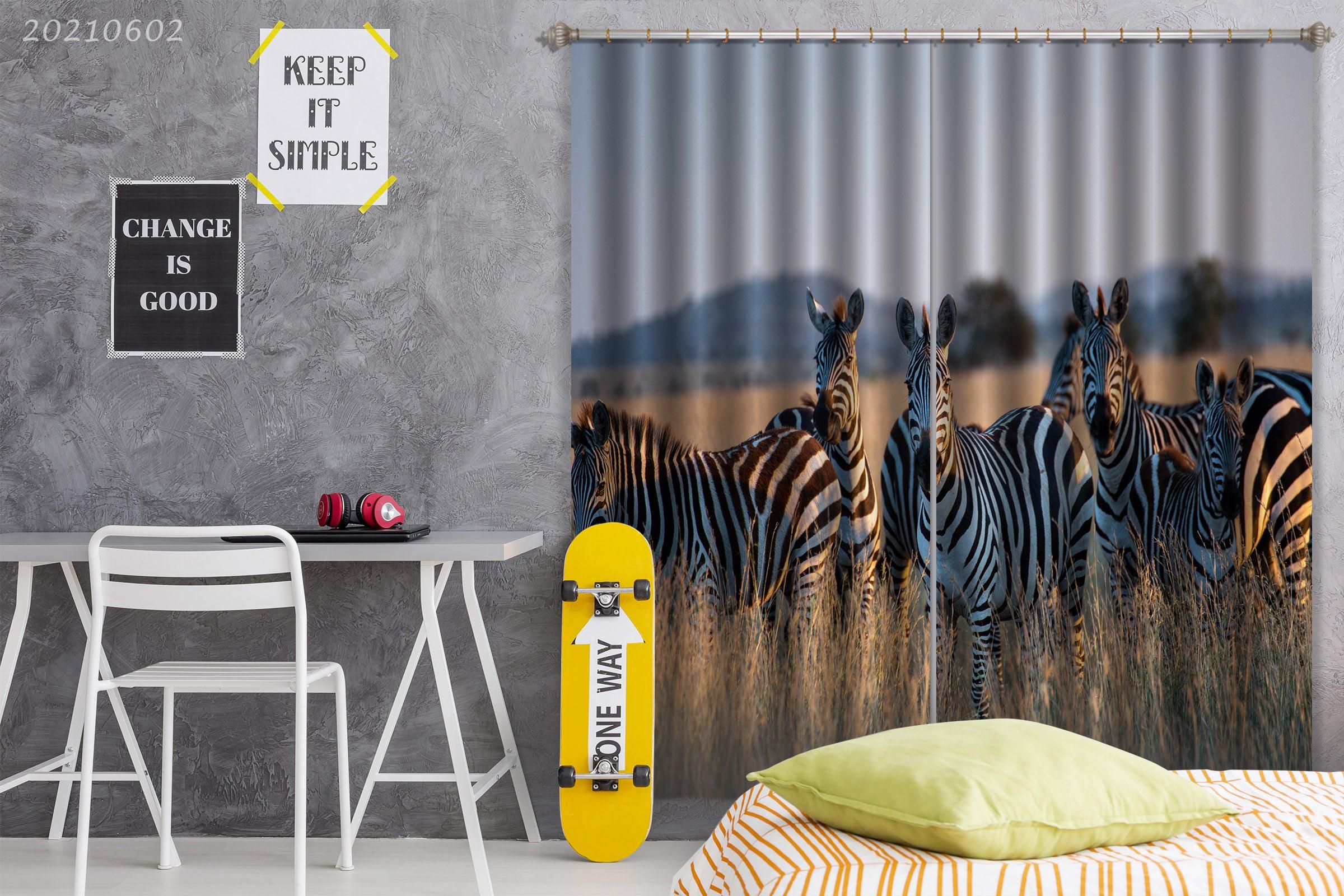 3D Zebra Prairie Scenery Curtains and Drapes GD 611- Jess Art Decoration