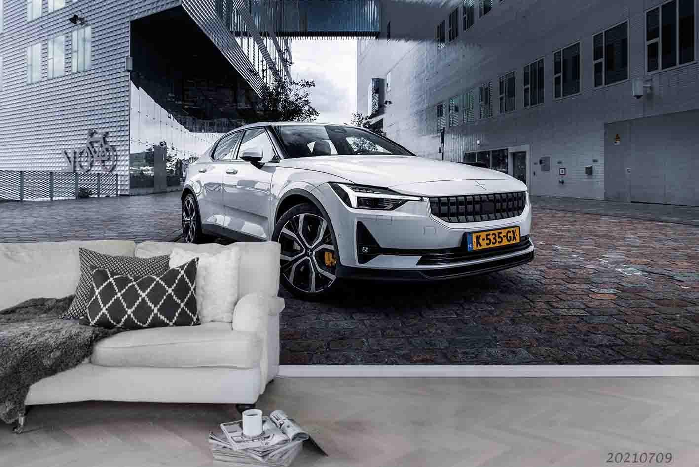 3D White Car Building Wall Mural Wallpaper SWW4242- Jess Art Decoration