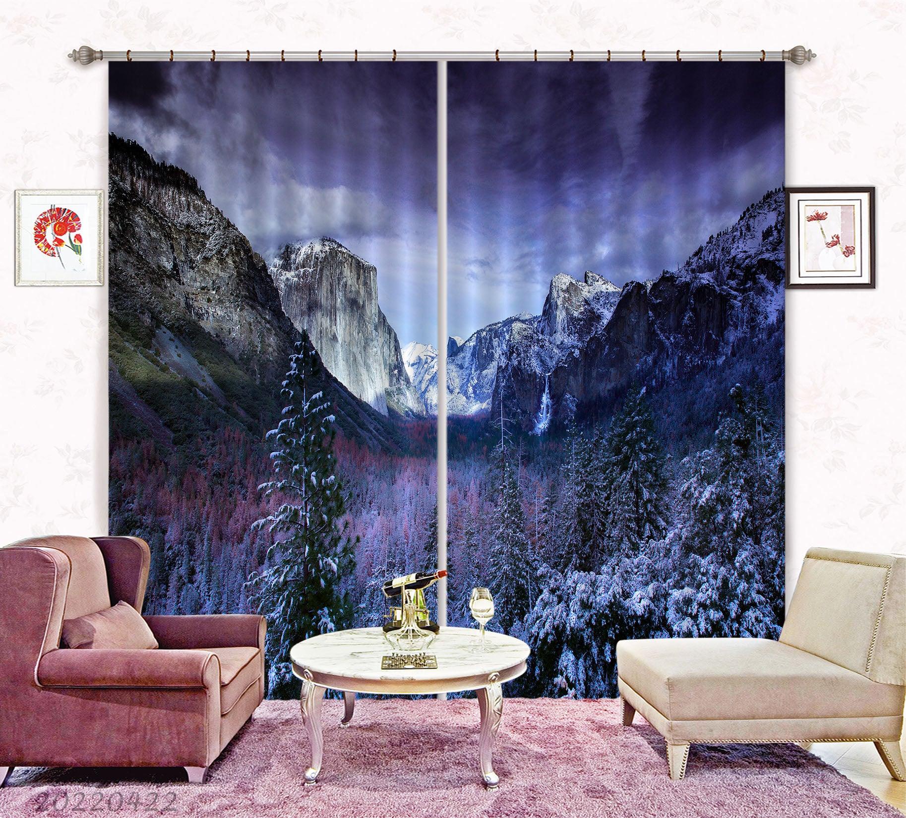 3D Landscape Peak Canyon Snow Plant Tree Curtains and Drapes GD 4252- Jess Art Decoration