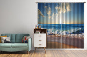 3D Landscape Blue Ocean Beach Golden Skyline Curtains and Drapes GD 4819- Jess Art Decoration