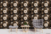 Vintage Floral Leaves Plant Pattern Black Wall Mural Wallpaper LXL- Jess Art Decoration