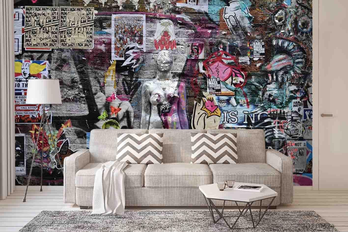 3D Abstract Graffiti Sculpture Skull Monster Wall Mural Wallpaper SWW166- Jess Art Decoration