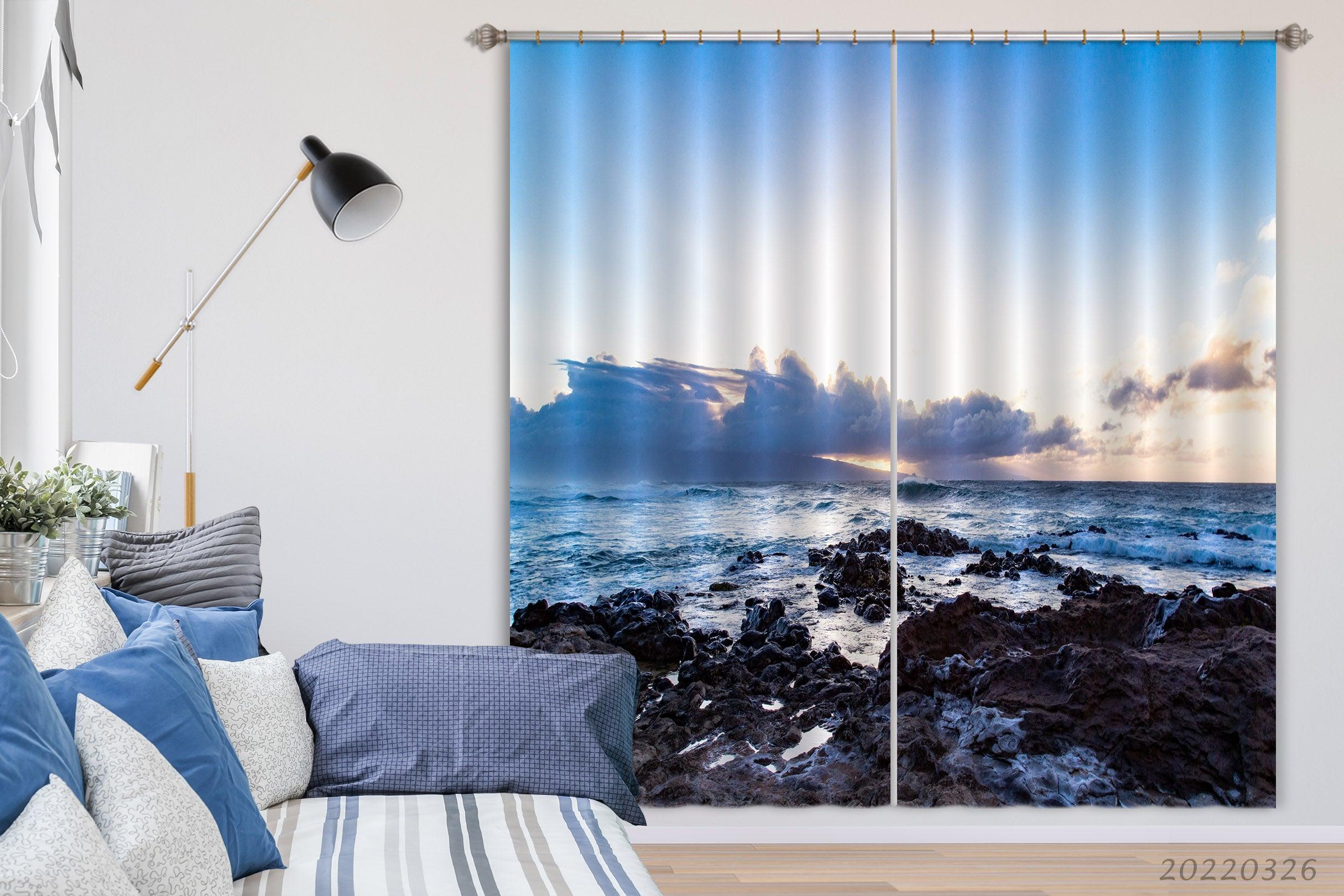 3D Landscape Sea Reef Skyline Sky Cloud Curtains and Drapes GD 3062- Jess Art Decoration