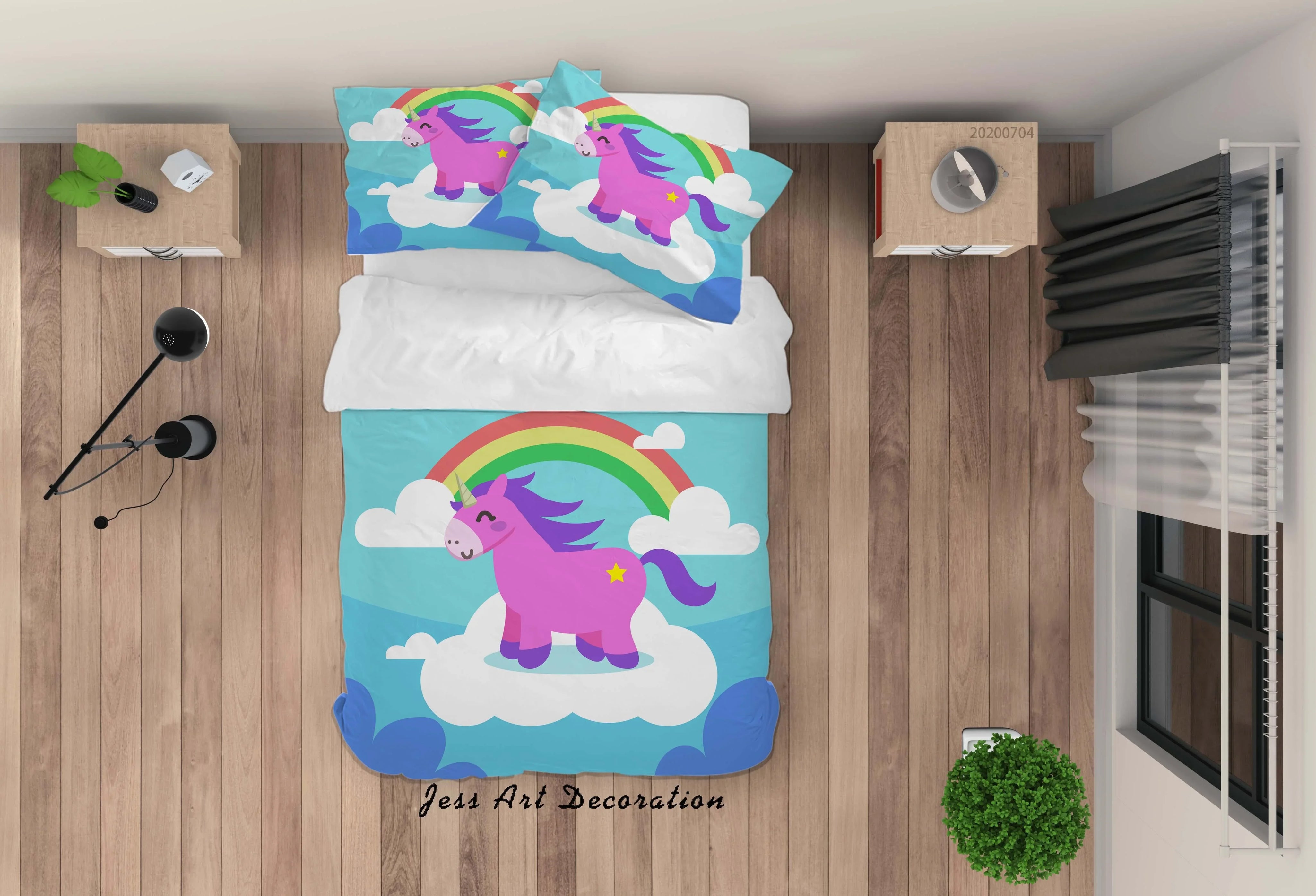 3D Rainbow Unicorn Quilt Cover Set Bedding Set Duvet Cover Pillowcases SF204- Jess Art Decoration
